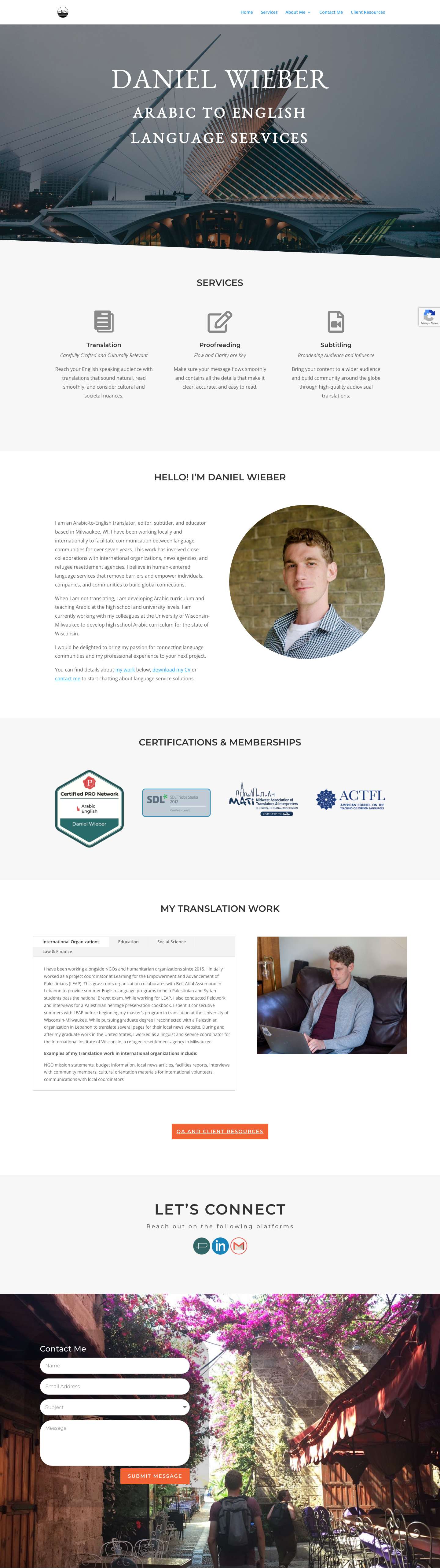 Daniel Wieber Translations | Arabic Language Services - Full Screenshot