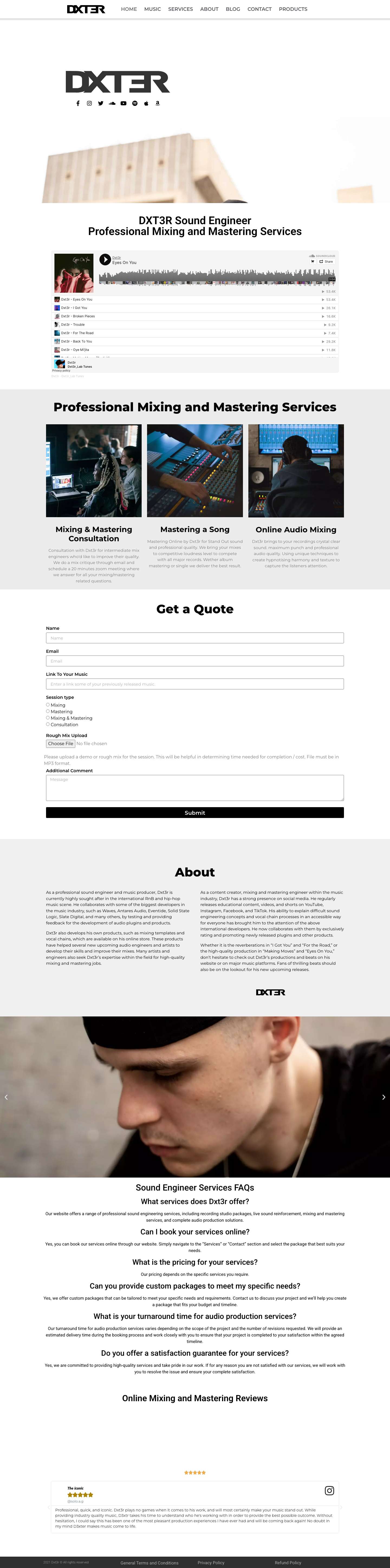 DXT3R Sound Engineer | Professional Mixing and Mastering Services - Full Screenshot