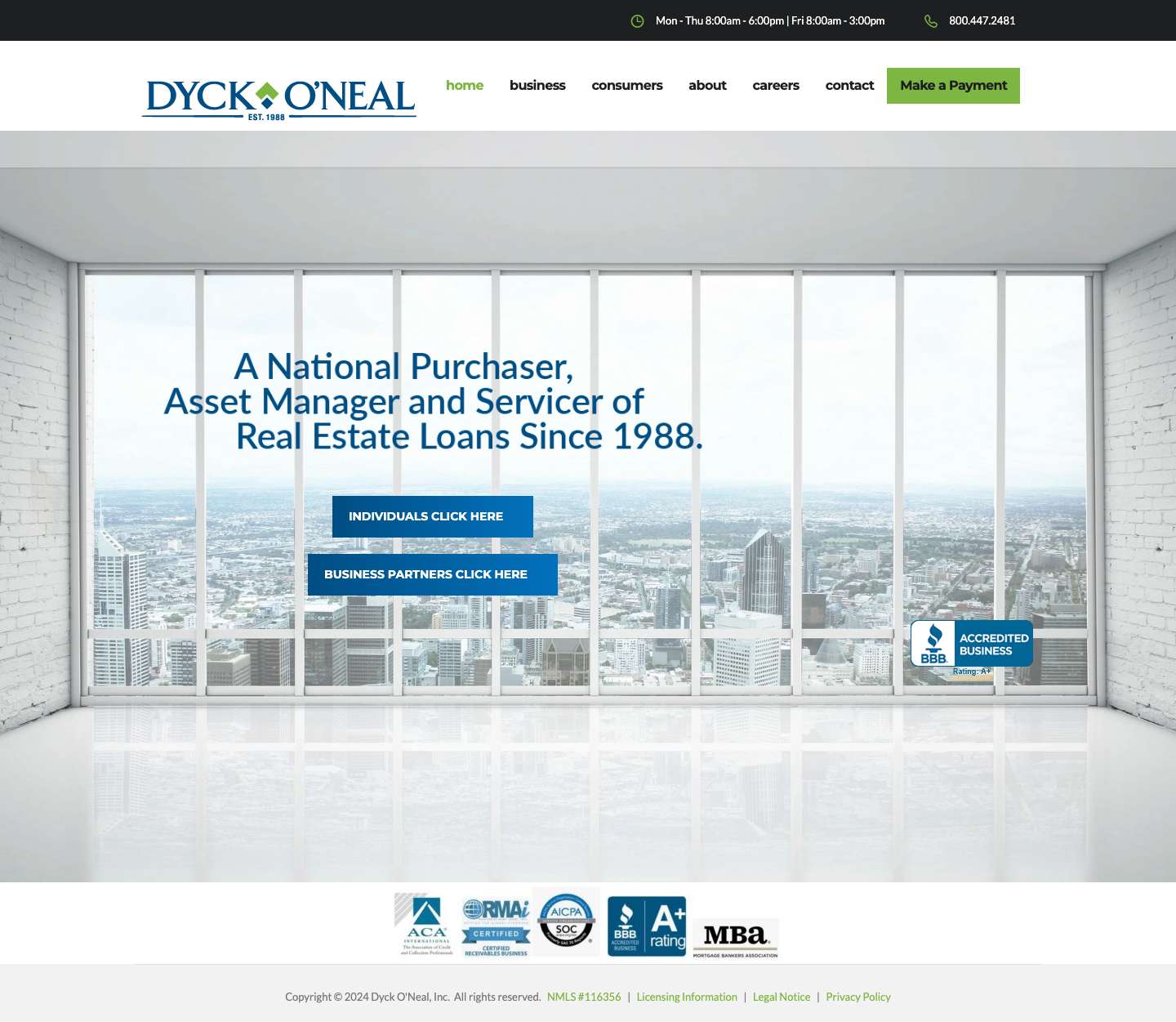 Dyck-O'Neal | The Leading Nationwide Purchaser, Collector and Servicer of Real Estate Loans - Full Screenshot