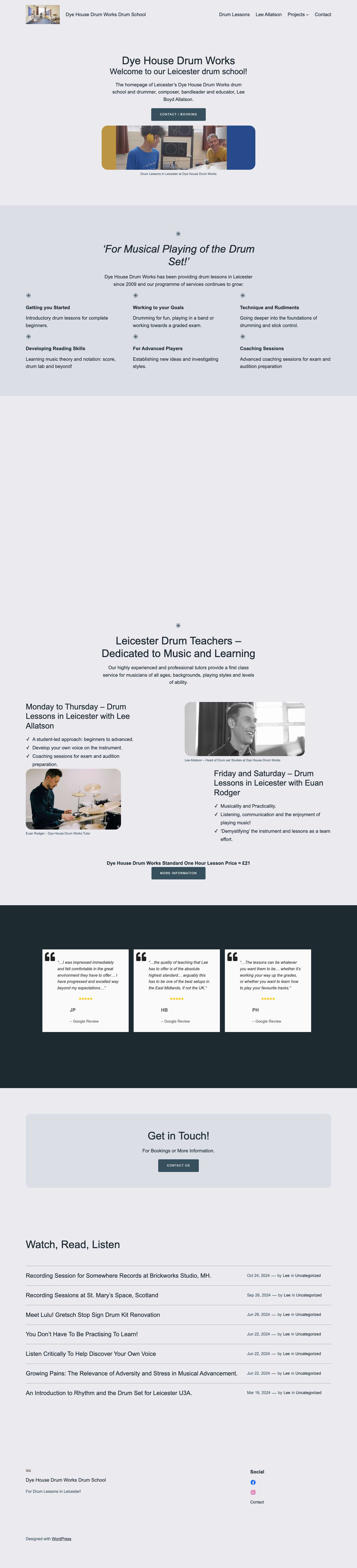 Dye House Drum Works - drum lessons in Leicester. - Full Screenshot