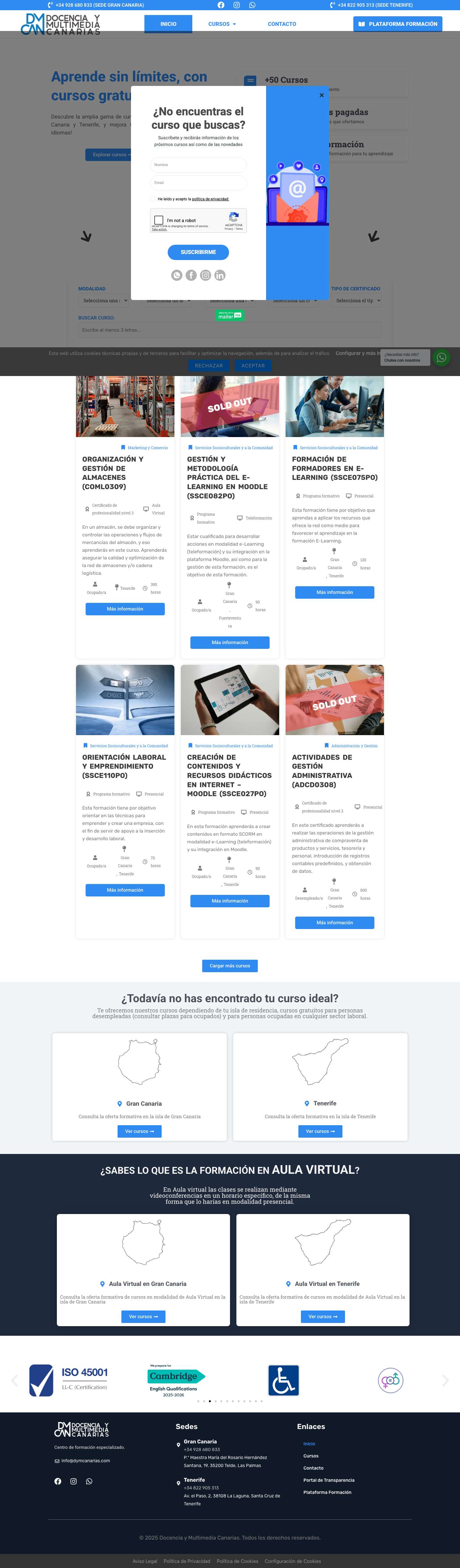 Cursos Gratuitos SEPE y SCE Tenerife y Gran Canaria - Full Screenshot