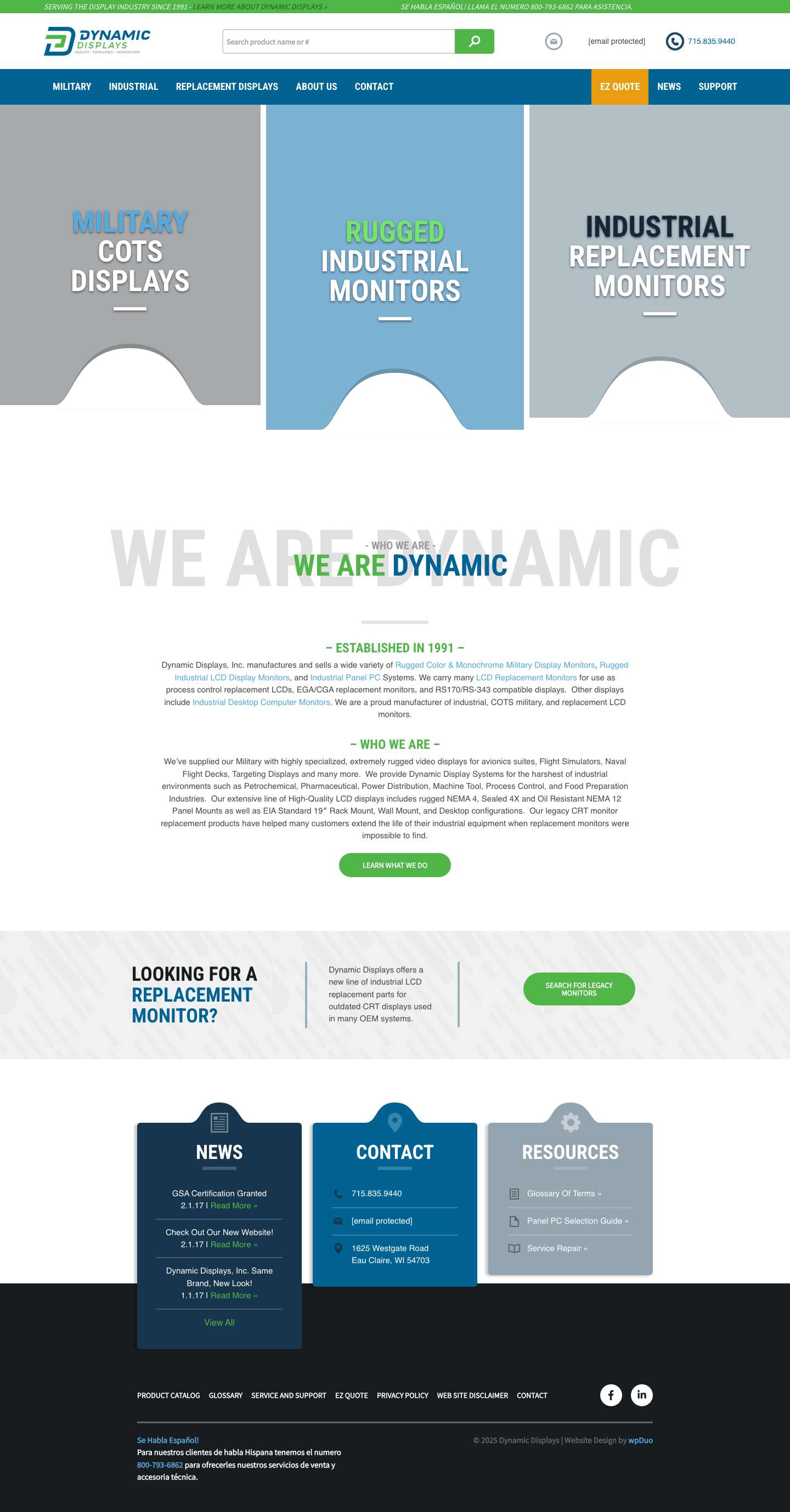 Manufacturer of Industrial, COTS Military & Replacement LCD Monitors - Quality • Excellence • Satisfaction - Full Screenshot