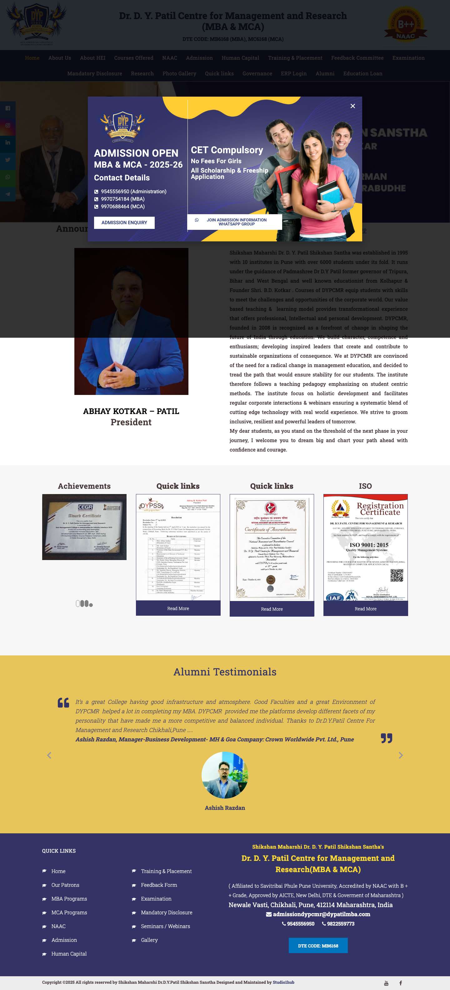 Dr. D. Y. Patil Centre for Management and Research – Master of Business Administration (MBA & MCA College in Pune) - Full Screenshot