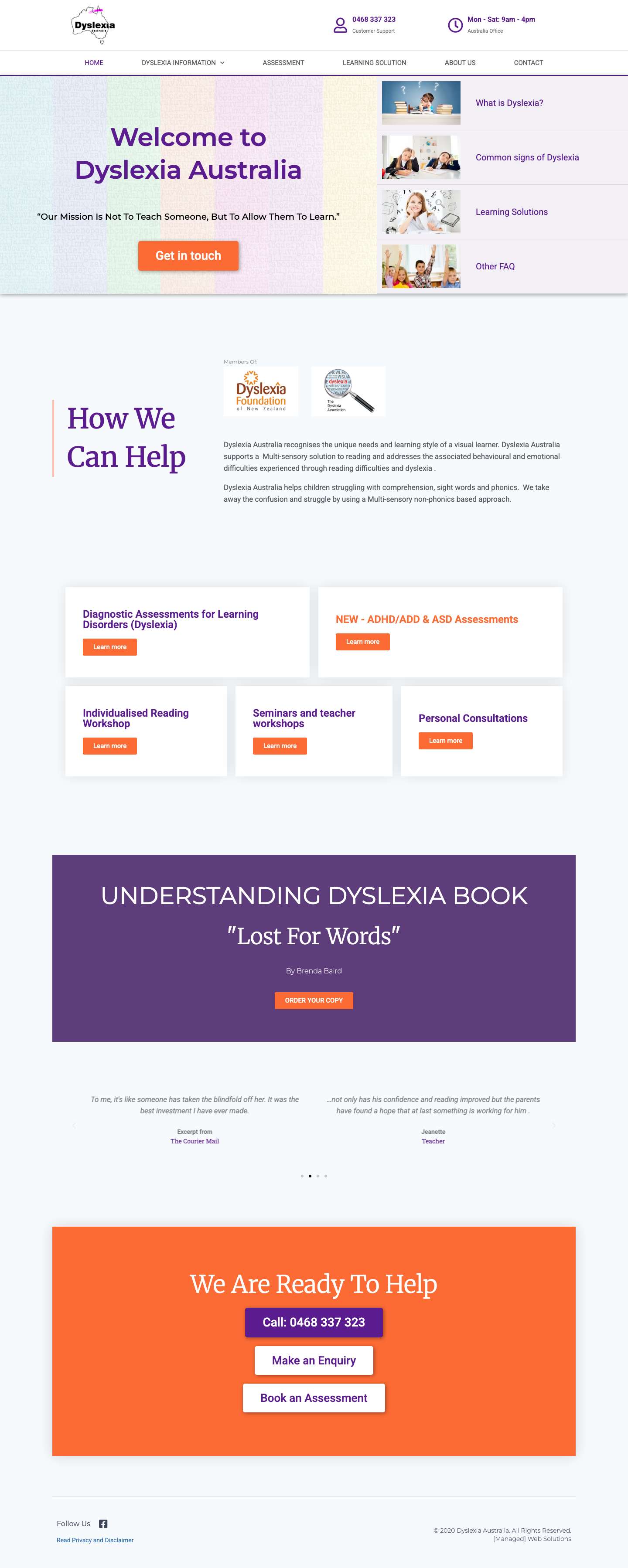 Diagnostic Assessments for Learning Disorder - Dyslexia, ADD/ADHD and ASD - Full Screenshot
