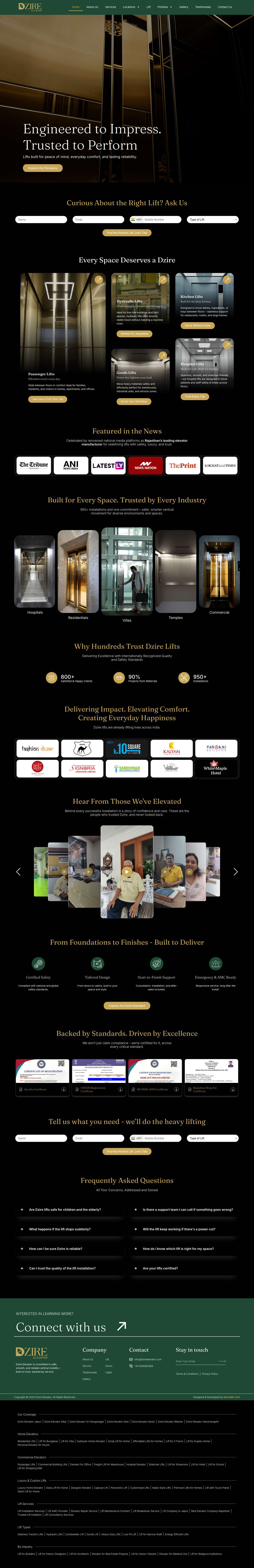 Manufacturer & Installer of Elevators / Lifts in Jaipur, Rajasthan - Dzire Elevator - Full Screenshot