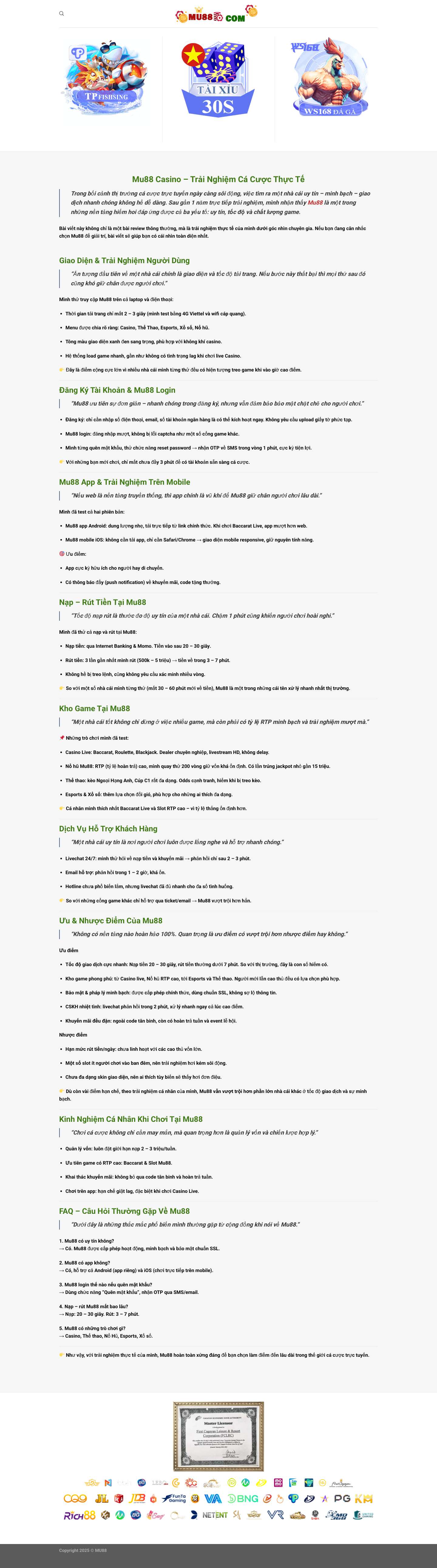 Mu88 Casino – Trải Nghiệm Cá Cược Thực Tế - Full Screenshot