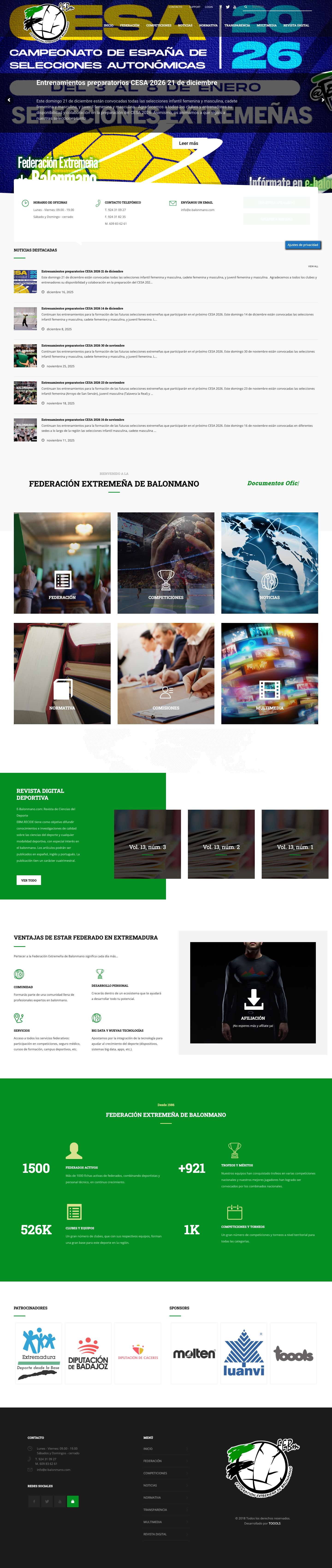 Federación Extremeña de Balonmano - Federación Extremeña de Balonmano - Noticias, competiciones, cursos, mutualidad, servicios federativos, etc. - Full Screenshot