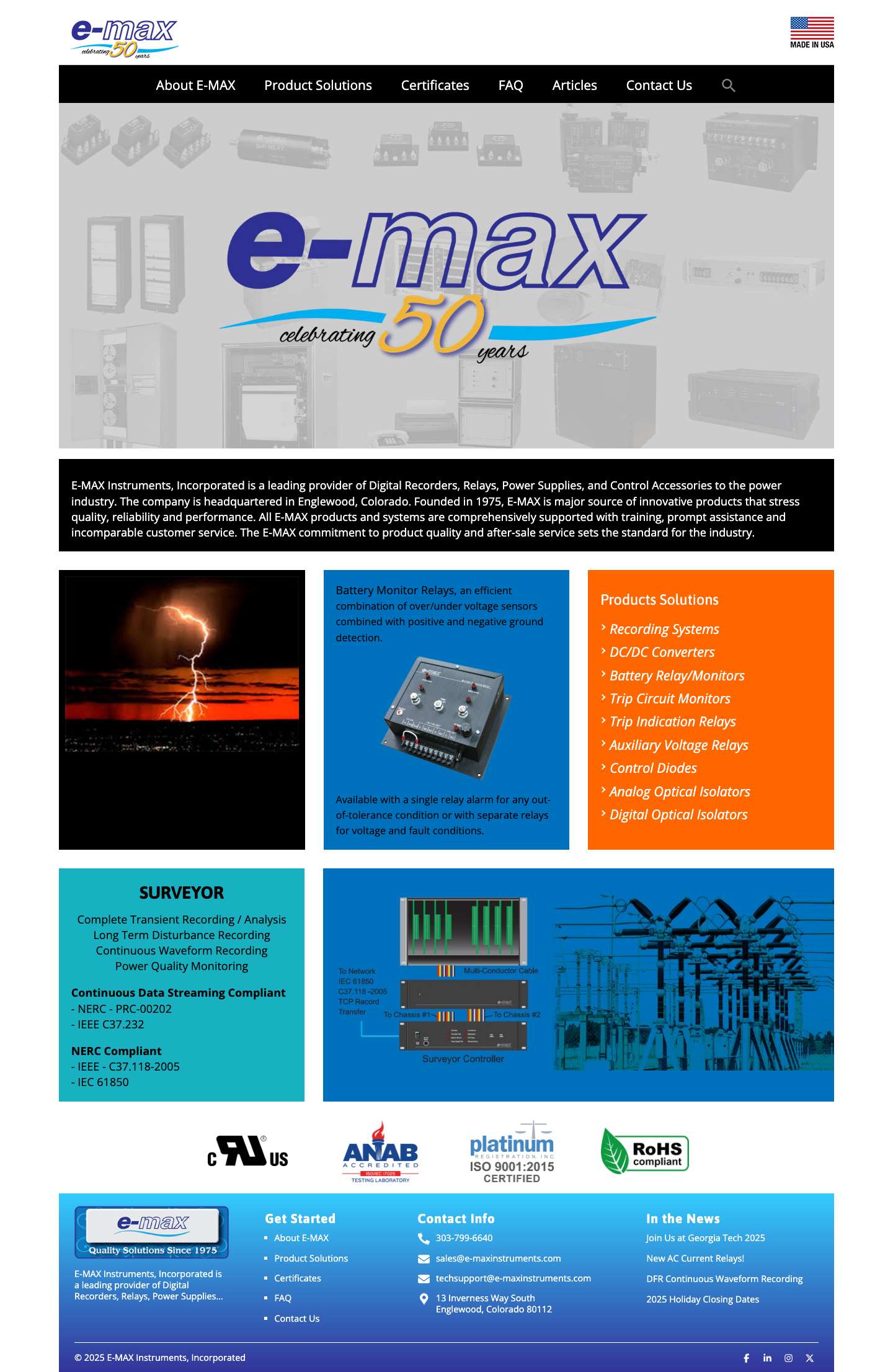 E-MAX Instruments – Systems Monitors & Accessories for the Electric Power Industry - Full Screenshot