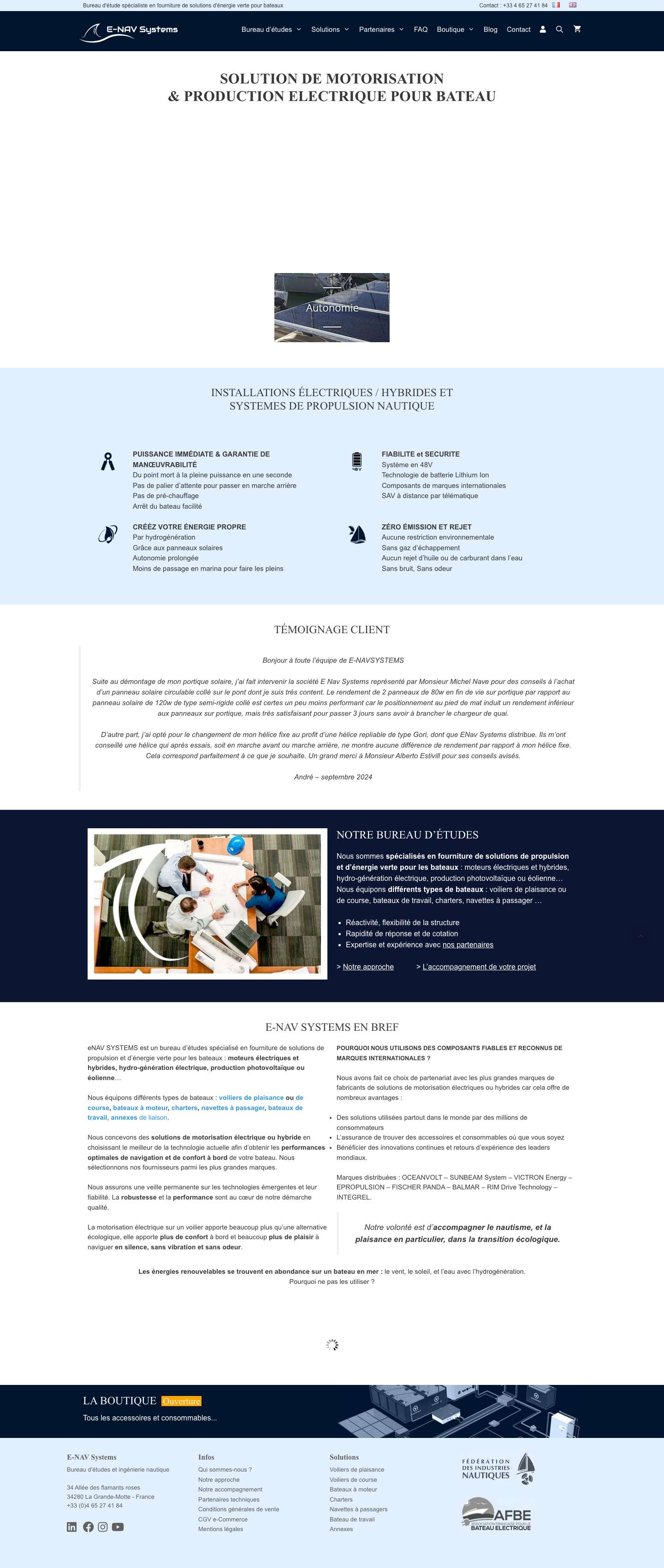 Moteur électrique pour bateau et voilier, énergie verte nautisme - Full Screenshot