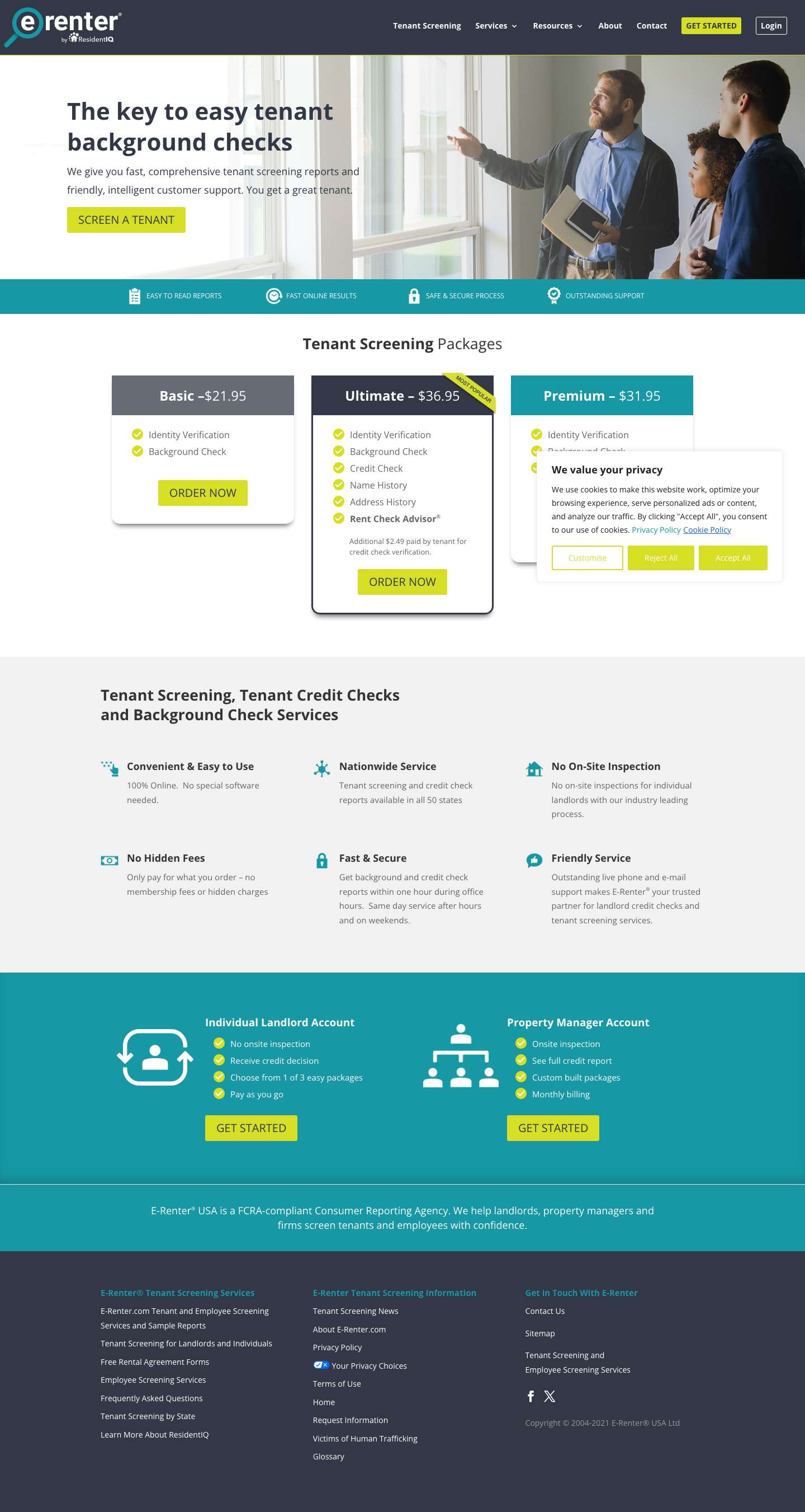 Tenant Screening | Tenant Background Checks | E-Renter - Full Screenshot