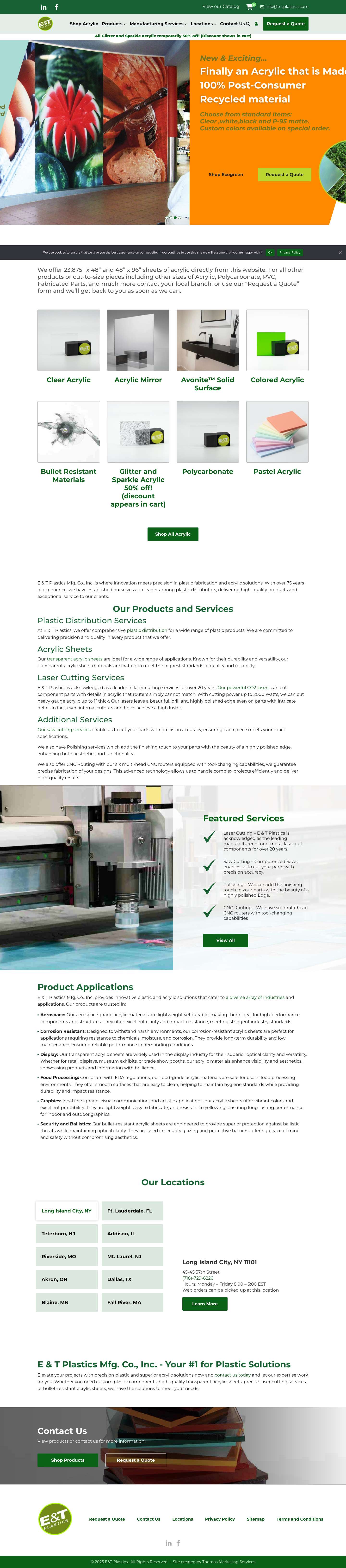Plastic Products Supplier | E & T Plastics Mfg. Co., Inc. - Full Screenshot