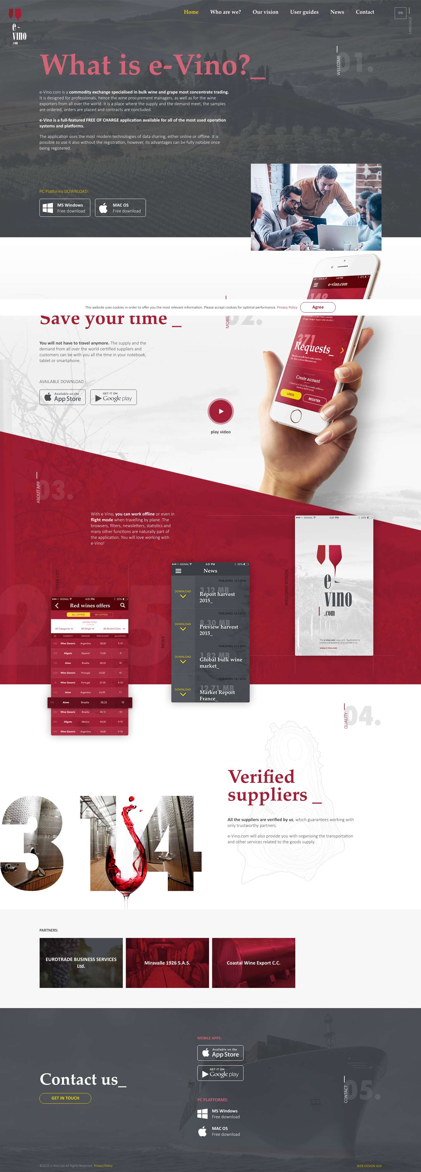 Commodity exchange specialised in bulk wine and concentrate | e-vino - Full Screenshot