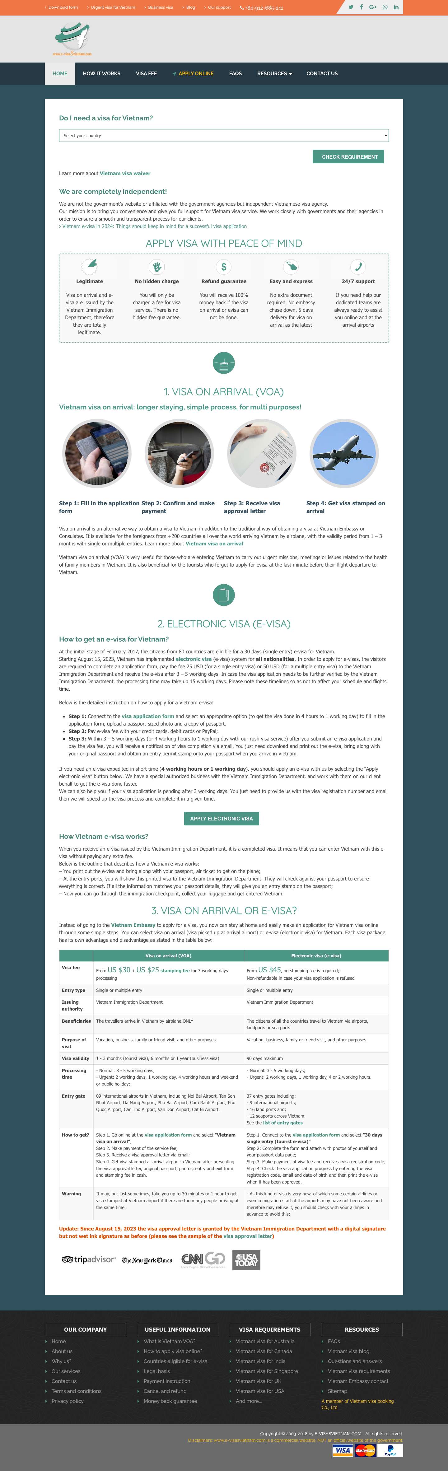 Vietnam e-visa, rush e-visa application and Vietnam visa on arrival 2024 - Full Screenshot