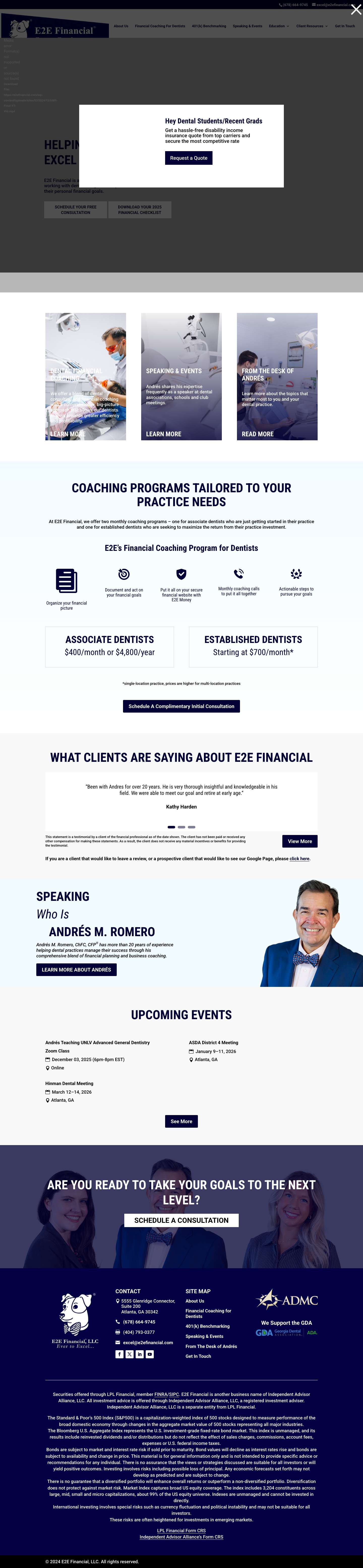 Financial Advisor for Dentists | E2E Financial, LLC - Full Screenshot