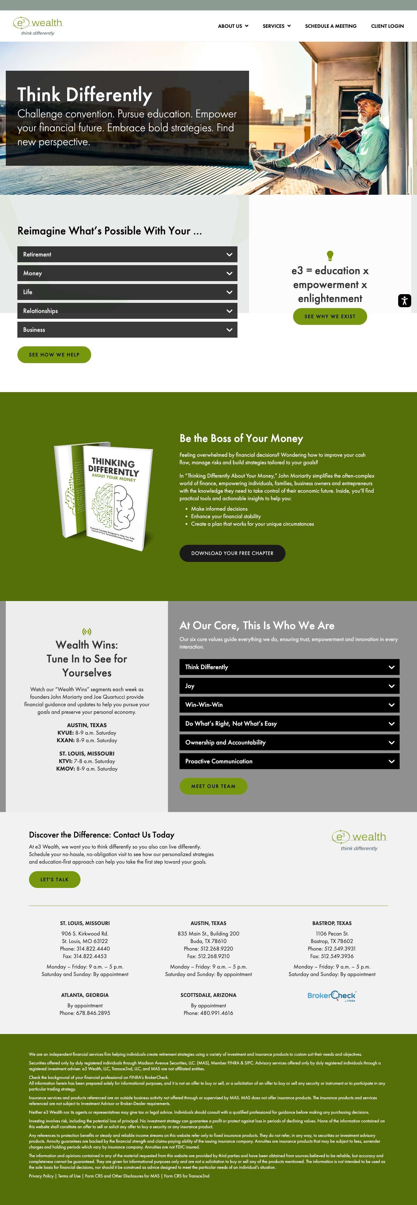 Think Differently About Your Finances | e3 Wealth - St. Louis & Austin Financial Advisors - Full Screenshot