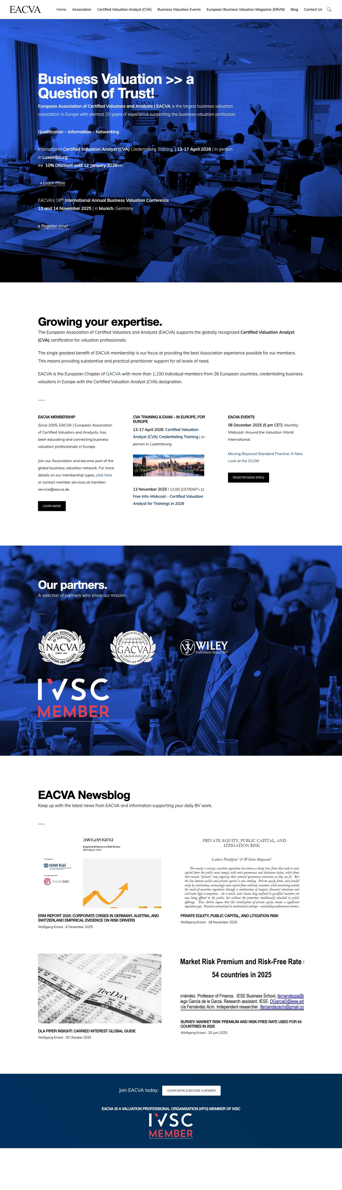 EACVA – European Association of Certified Valuators and Analysts - Full Screenshot