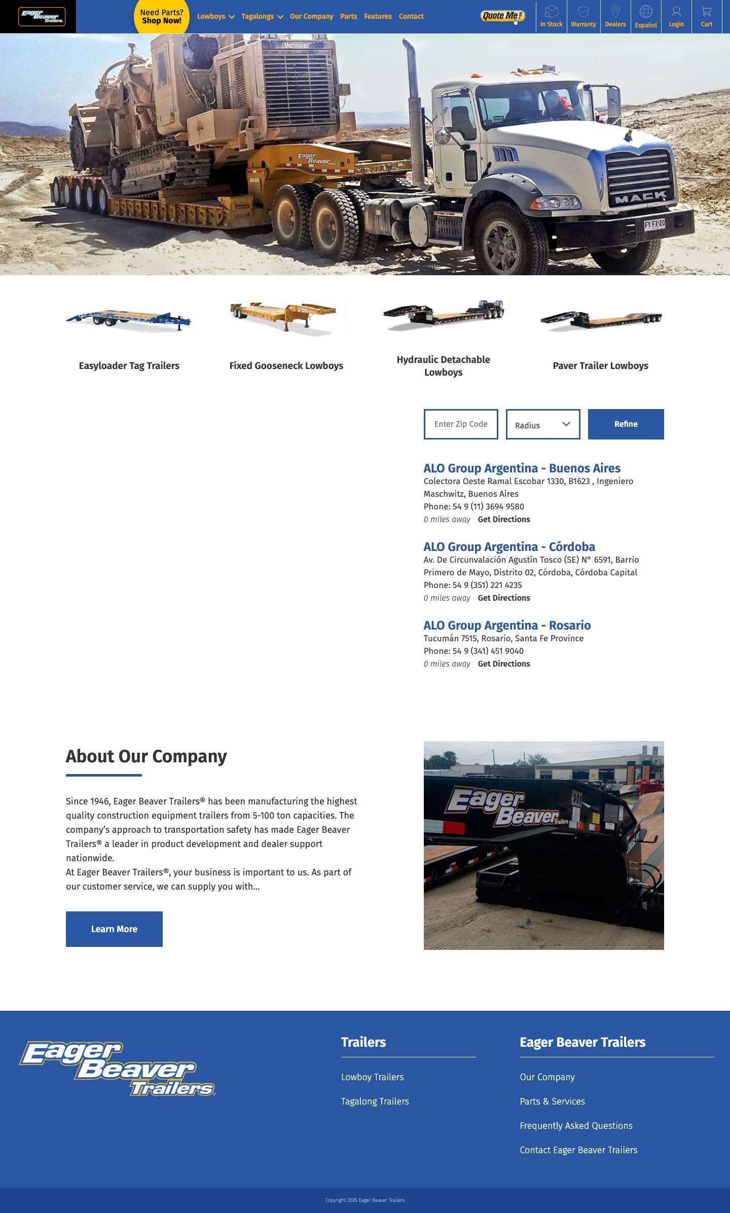 Eager Beaver Trailers – Lowboys, Flatbeds and more - Full Screenshot