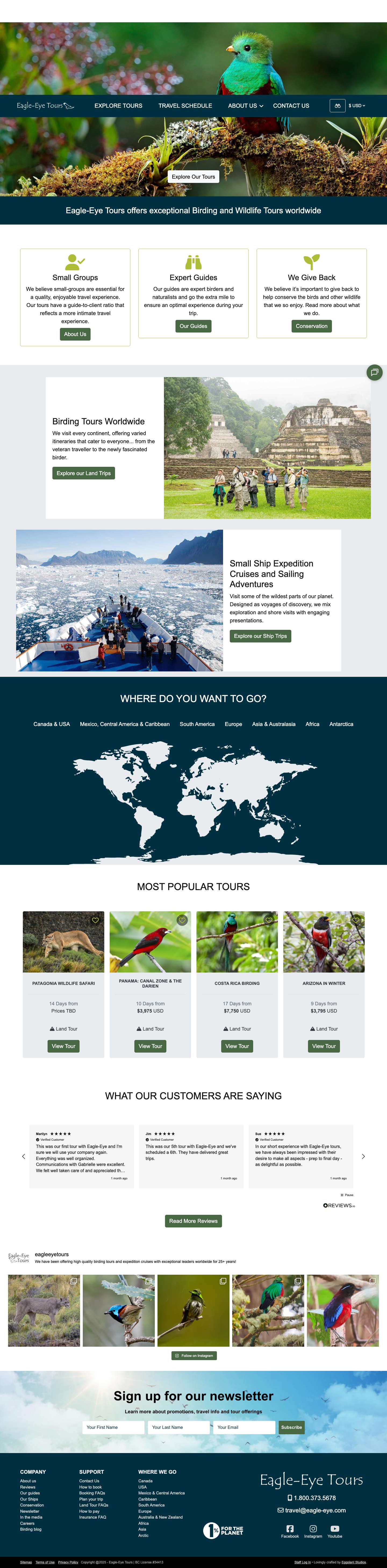 Eagle-Eye Tours Birding Tours | Bird Watching & Wildlife Tours | Expedition Cruises - Full Screenshot