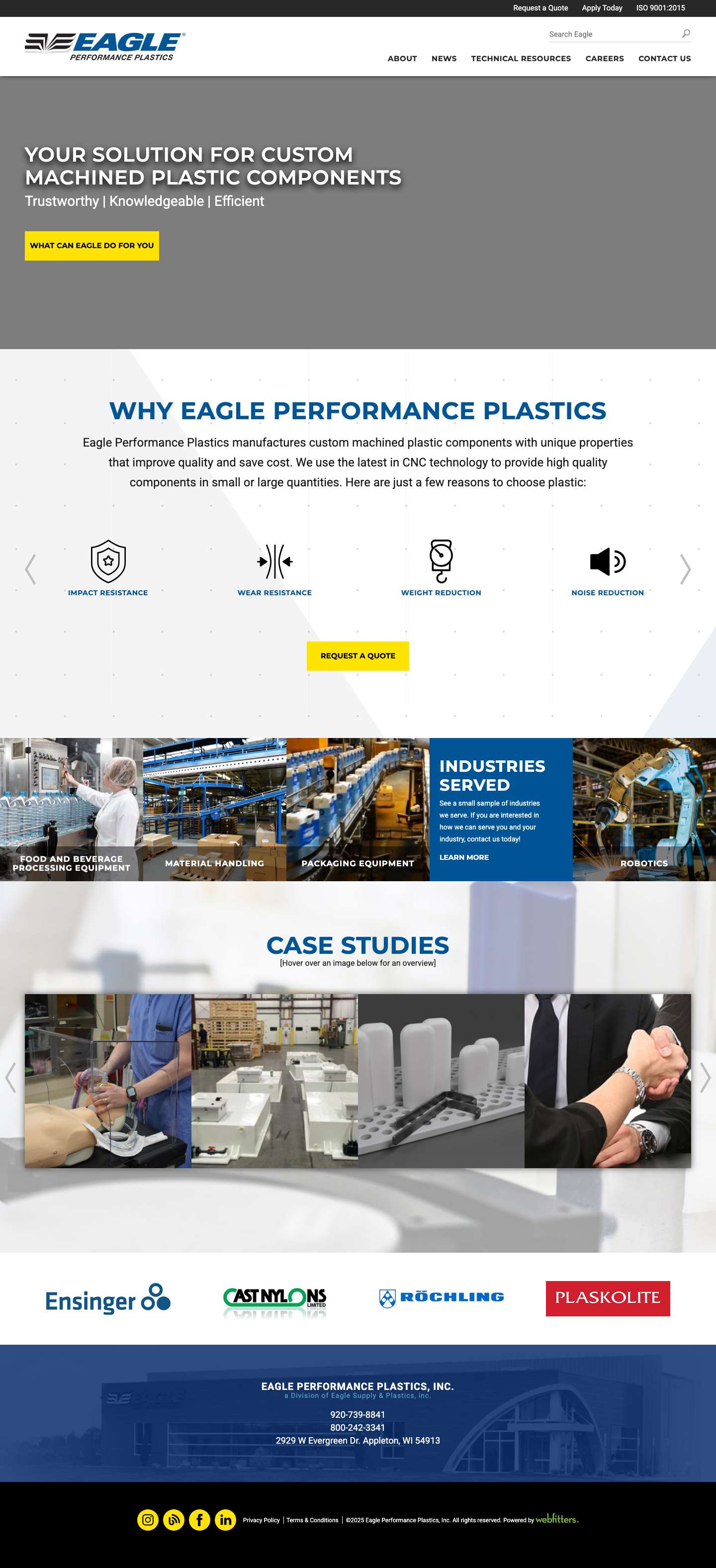 Custom Machined Plastic Components | Eagle Plastics USA - Full Screenshot