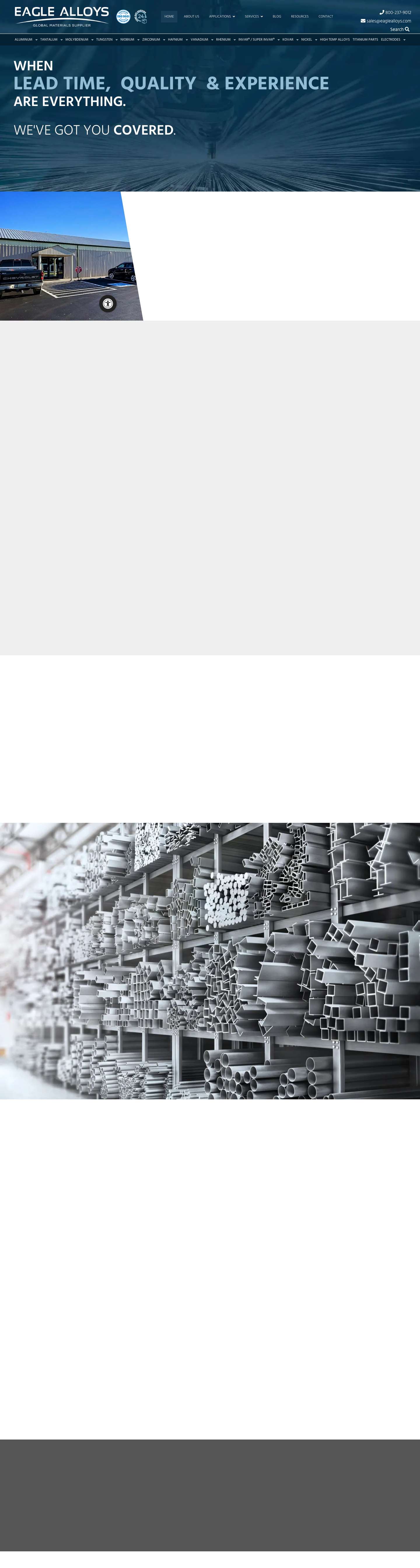 Industrial Metal Supply: Tungsten, Niobium, Tantalum, Kovar, Invar | Eagle Alloys Corporation - Full Screenshot