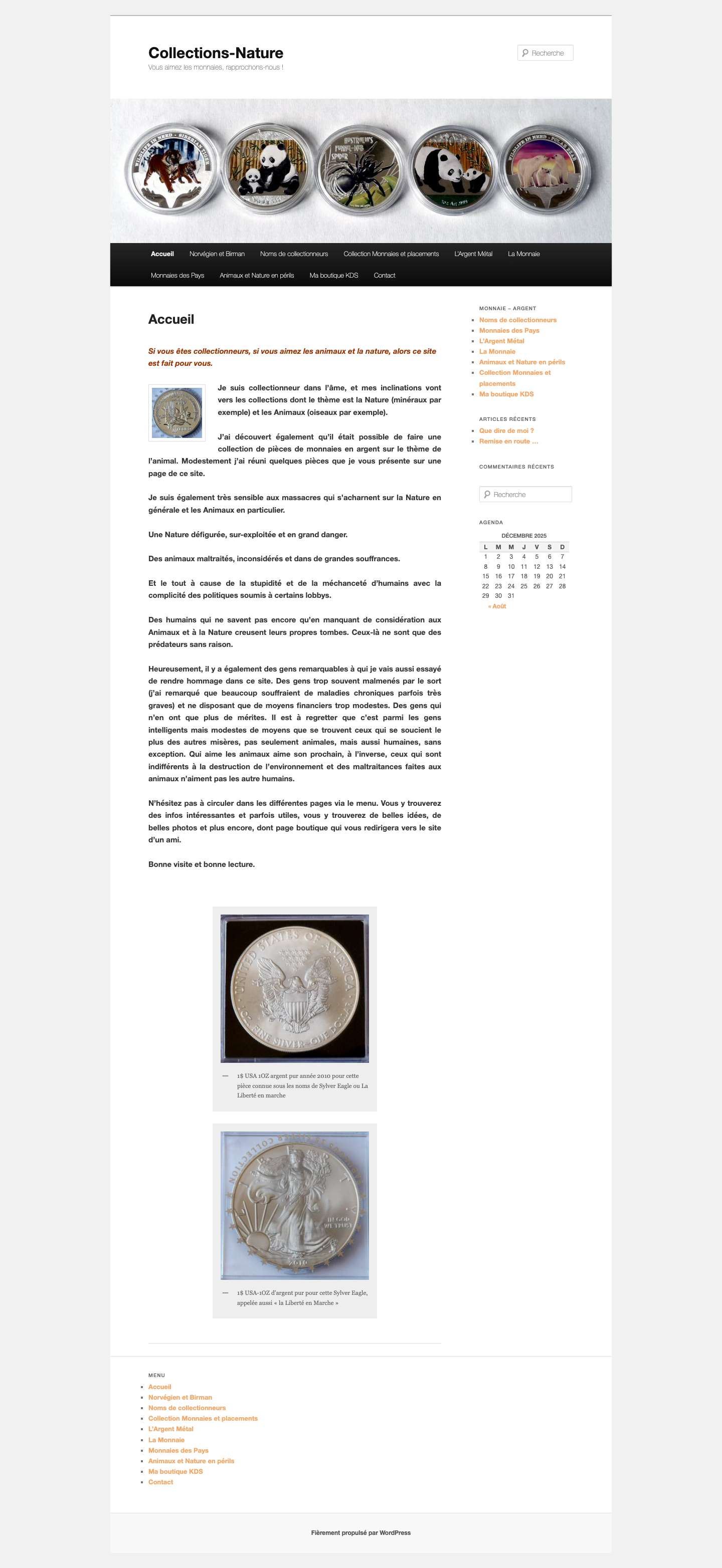 Collections-Nature | Vous aimez les monnaies, rapprochons-nous ! - Full Screenshot