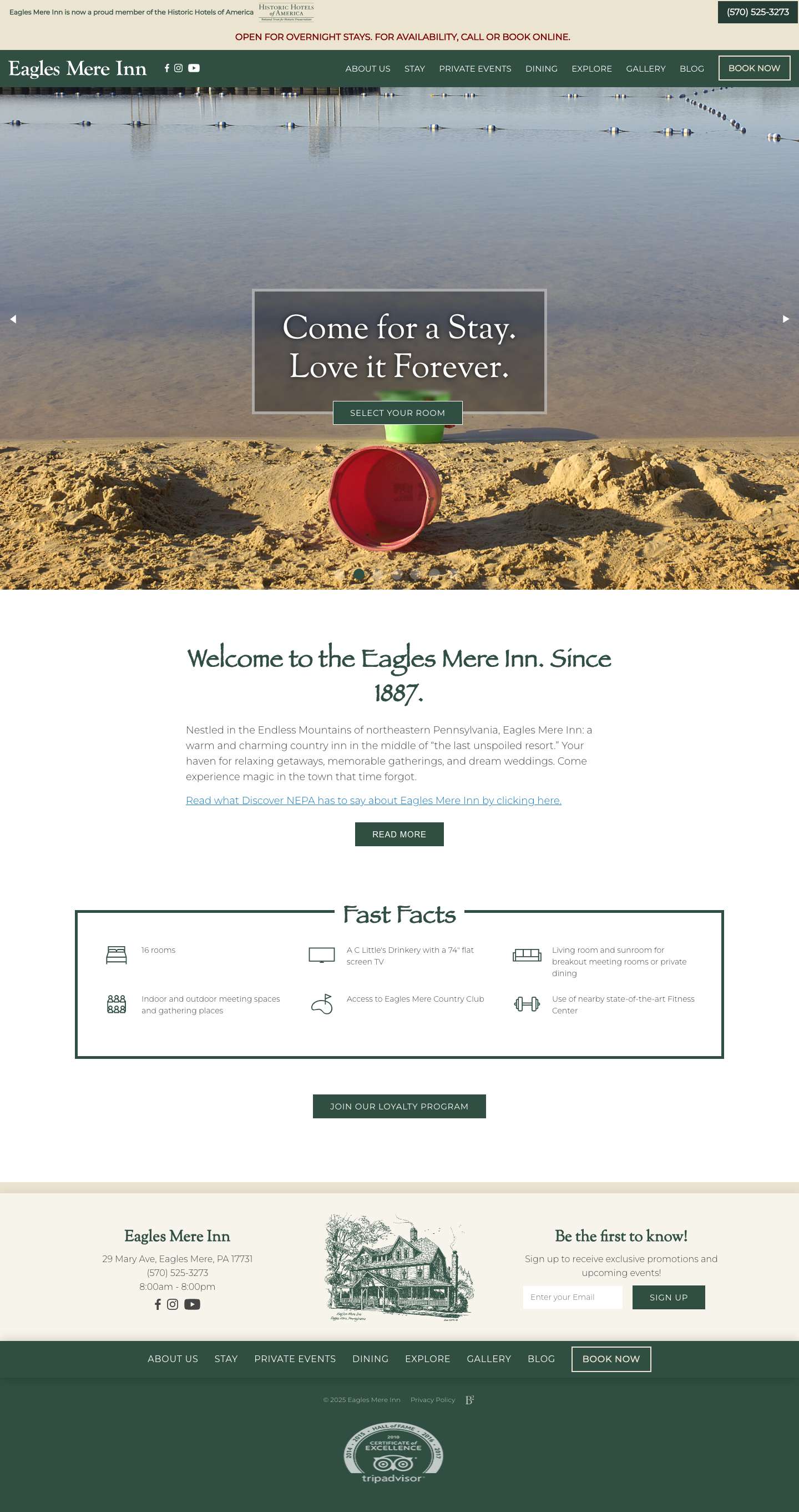 Eagles Mere Inn: Historic Hotel in Central Pennsylvania - Full Screenshot