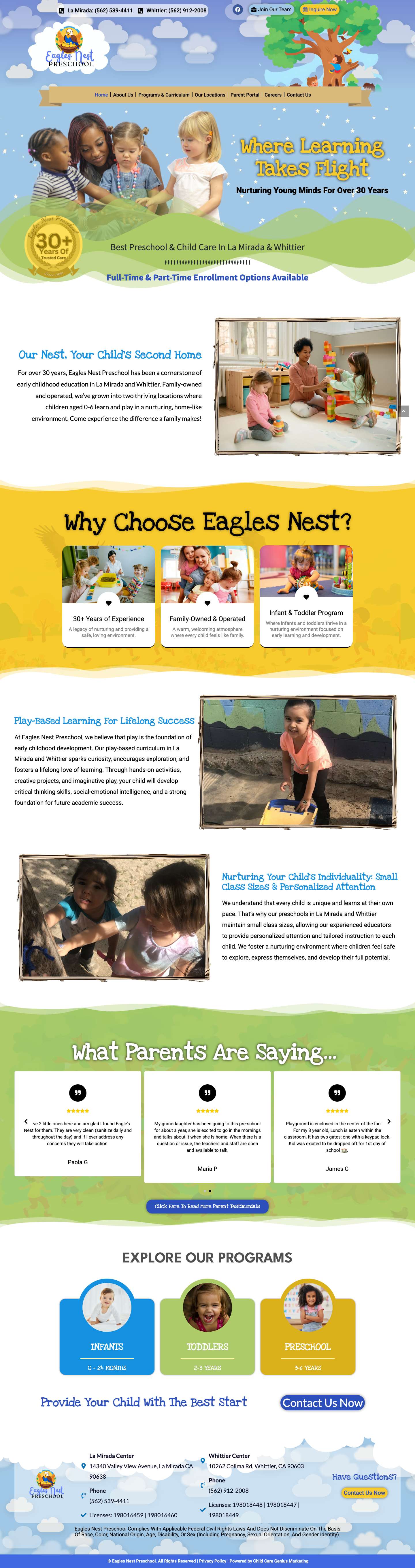La Mirada & Whittier Preschool & Childcare - Eagles Nest Preschool - Full Screenshot