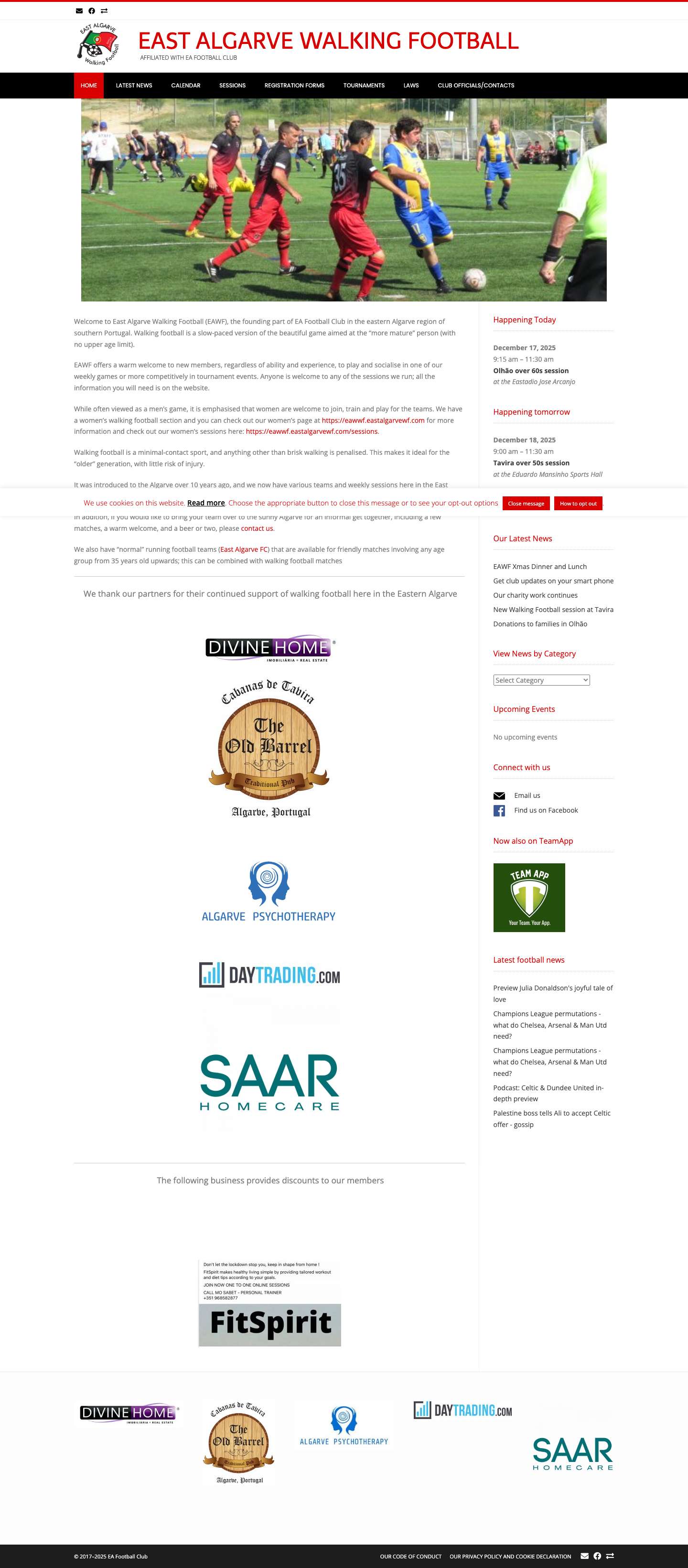 East Algarve Walking Football - all the WF information in the sunny Algarve - Full Screenshot