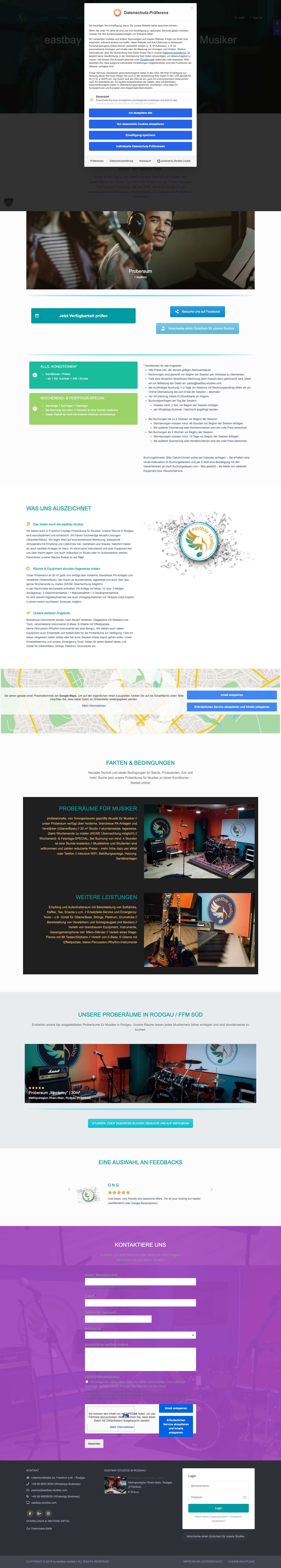 eastbay studios | Proberäume für Musiker in Frankfurt - - Full Screenshot