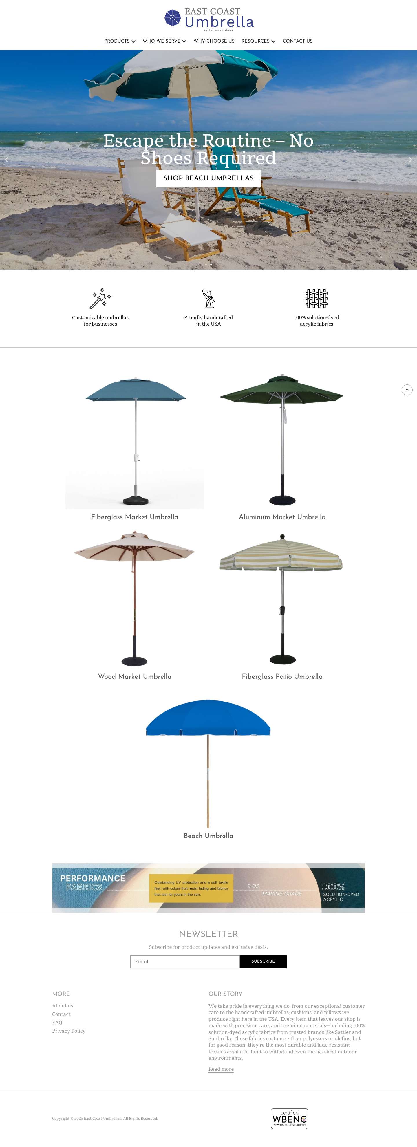 Commercial Patio & Beach Umbrellas | East Coast UmbrellaTEXTILE - Full Screenshot