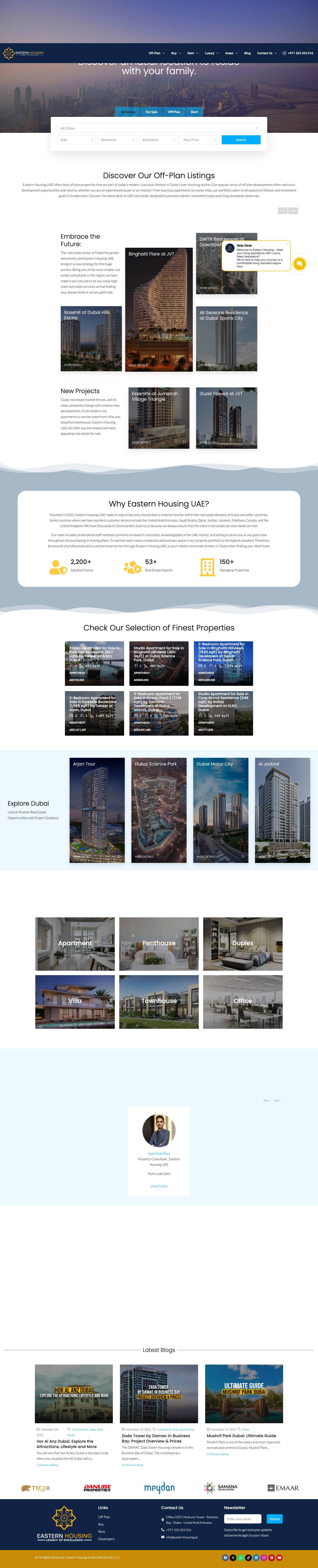 Discover New Real Estate Properties & Projects in Dubai - Eastern Housing UAE - Full Screenshot