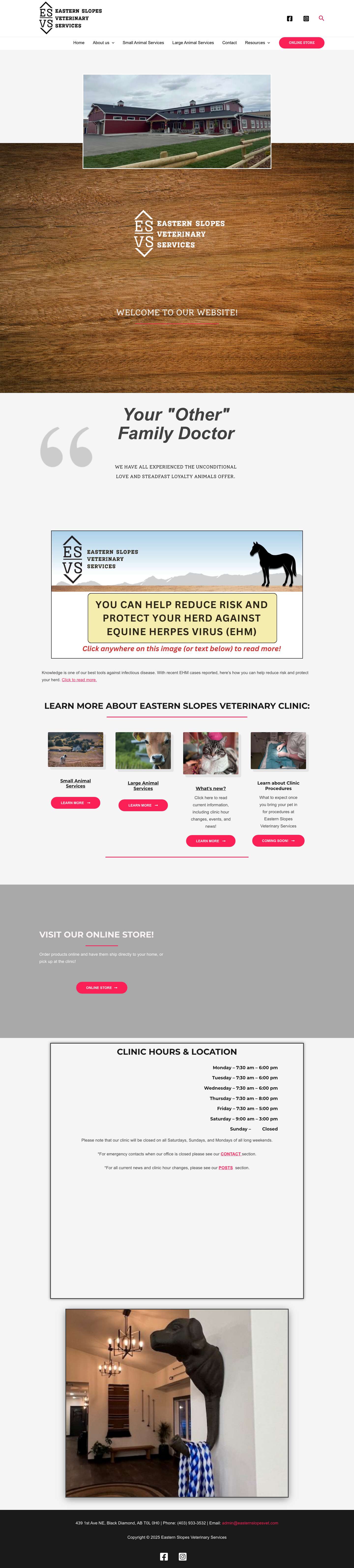 Eastern Slopes Veterinary Services – Providing Small and Large Animal Care to families in the Foothills of Alberta. - Full Screenshot