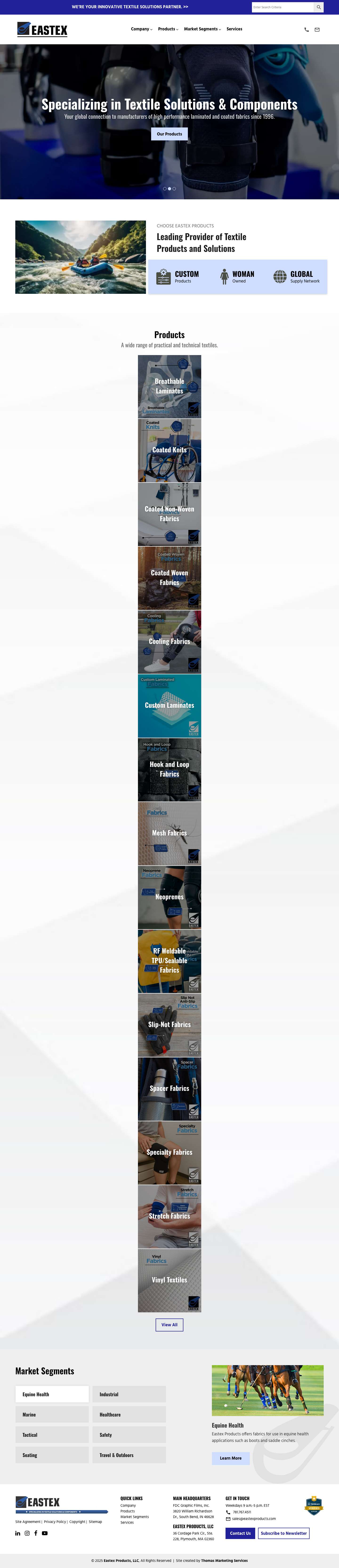Innovative Textile Solutions | Eastex Products - Full Screenshot