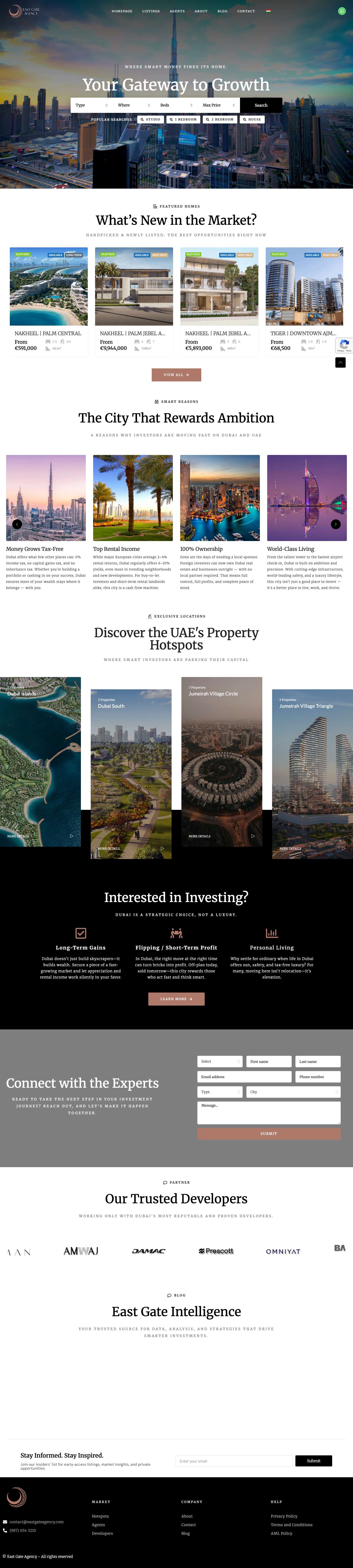 Opportunities in Dubai & Oman Real Estate | East Gate Agency - Full Screenshot