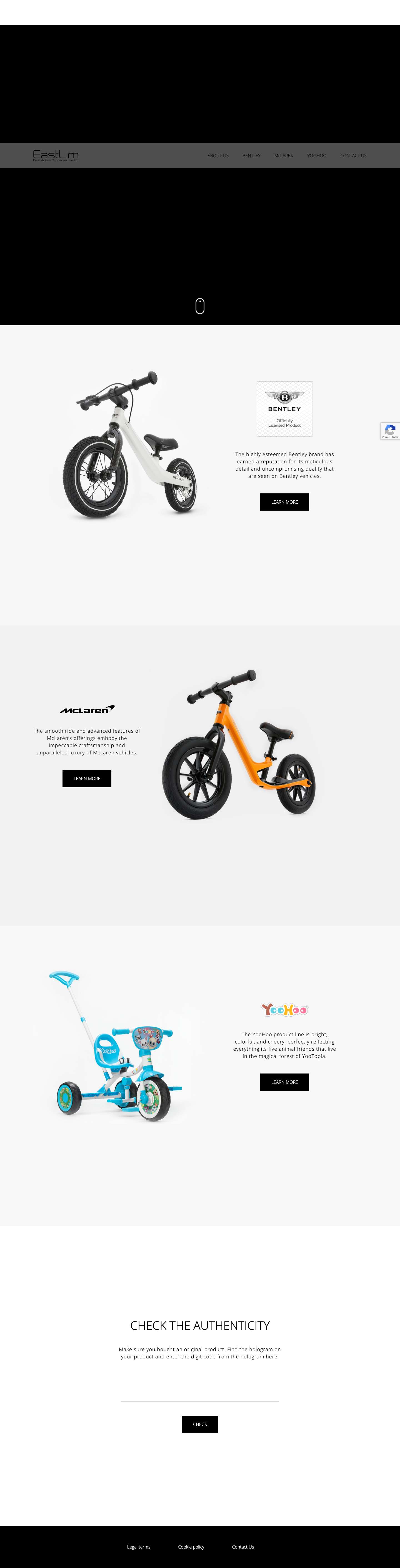 EastLim Co represents officially licensed Bentley and McLaren goods for kids - Full Screenshot