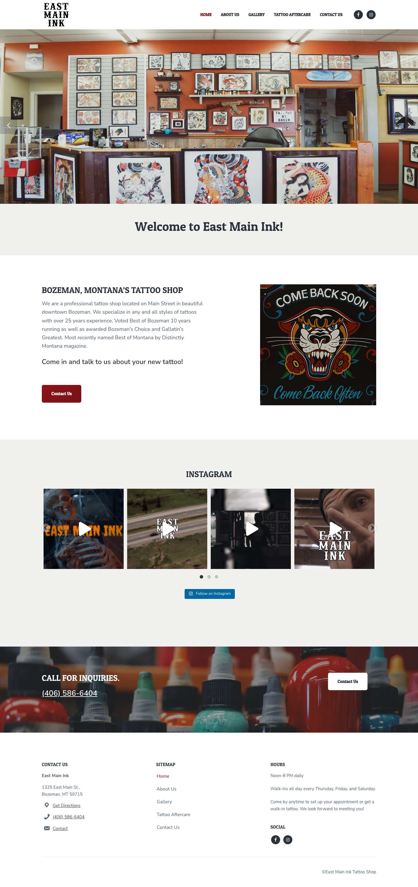 Bozeman Tattoo Shop - East Main InkFacebookInstagramFacebookInstagram - Full Screenshot