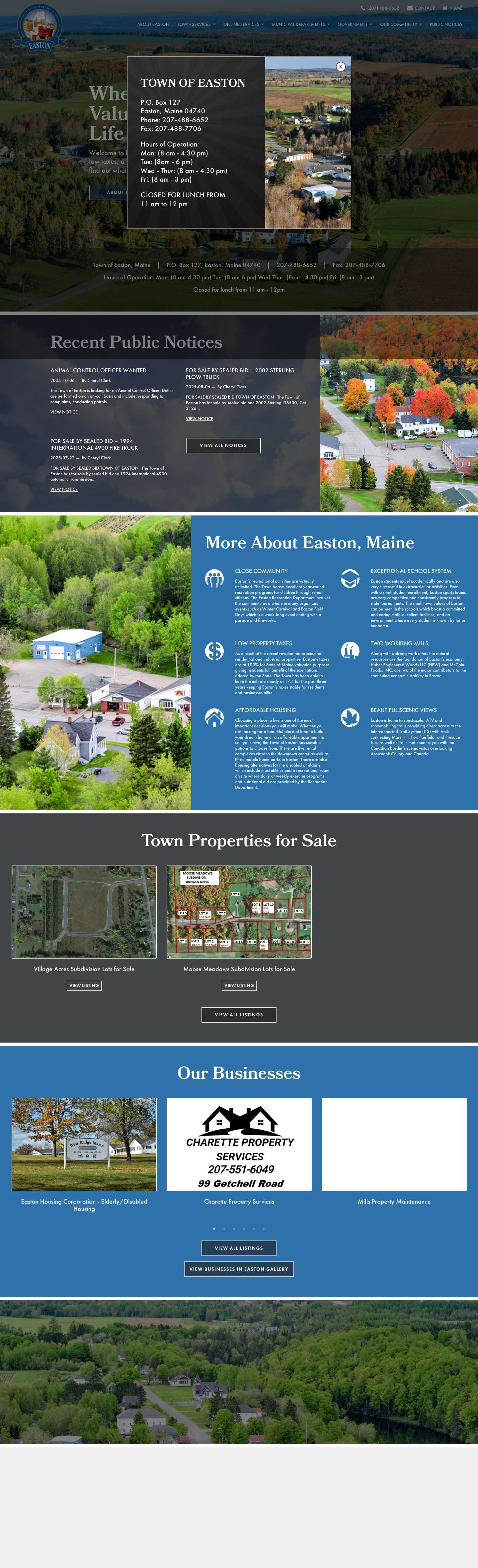 Town of Easton Information | Easton, Maine | Aroostook County - Full Screenshot