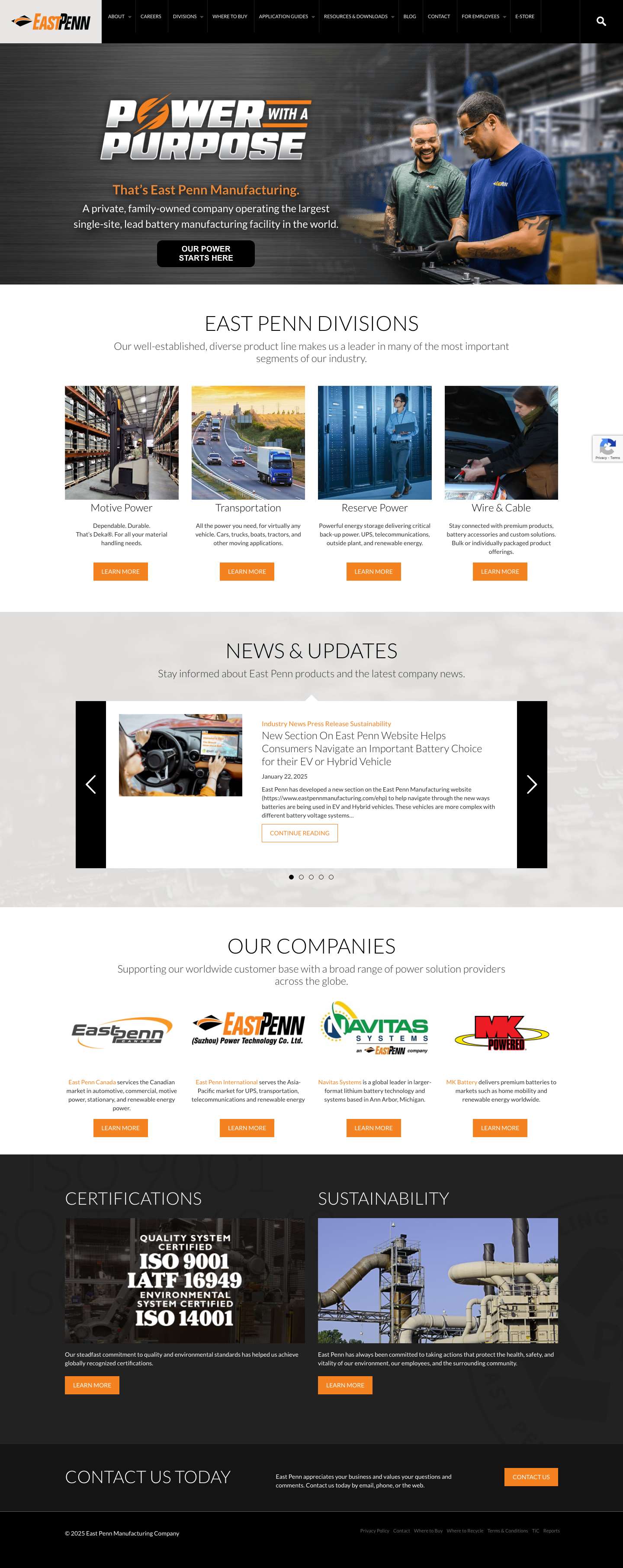 East Penn Manufacturing – The world's largest single site, family-owned lead-acid battery manufacturer - Full Screenshot