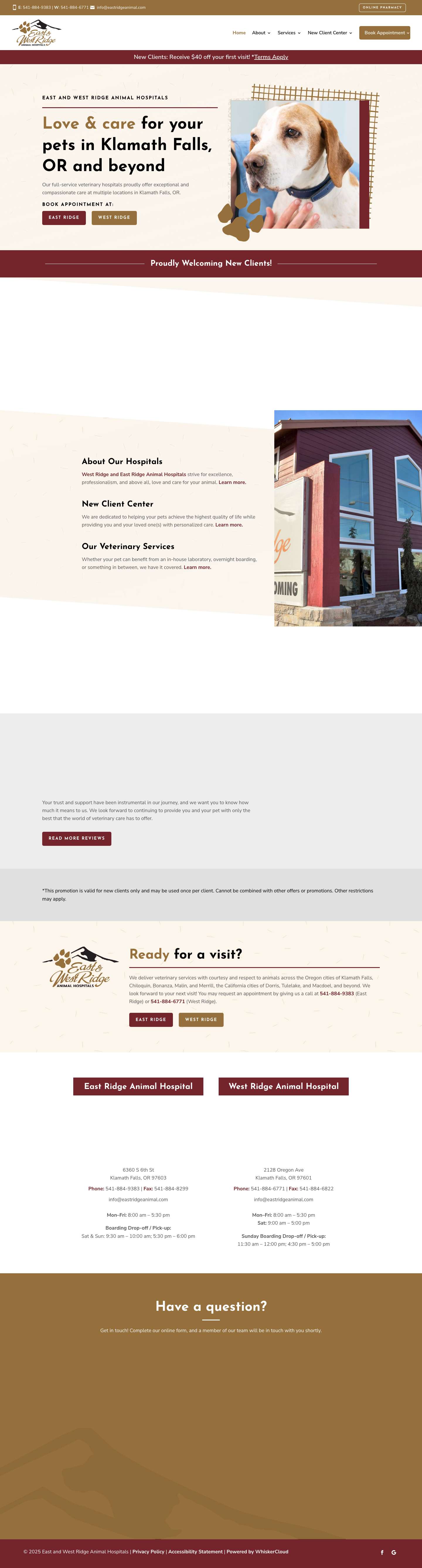 Best Veterinary Hospital in Klamath Falls, OR | East and West Ridge Animal Hospitals - Full Screenshot