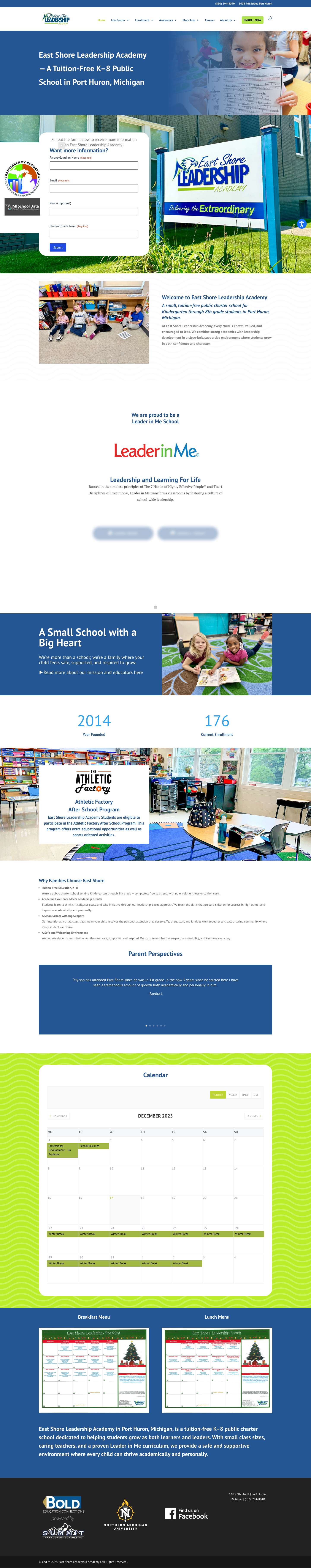 East Shore Leadership Academy | Tuition-Free K–8 Charter School in Port Huron, MI - Full Screenshot