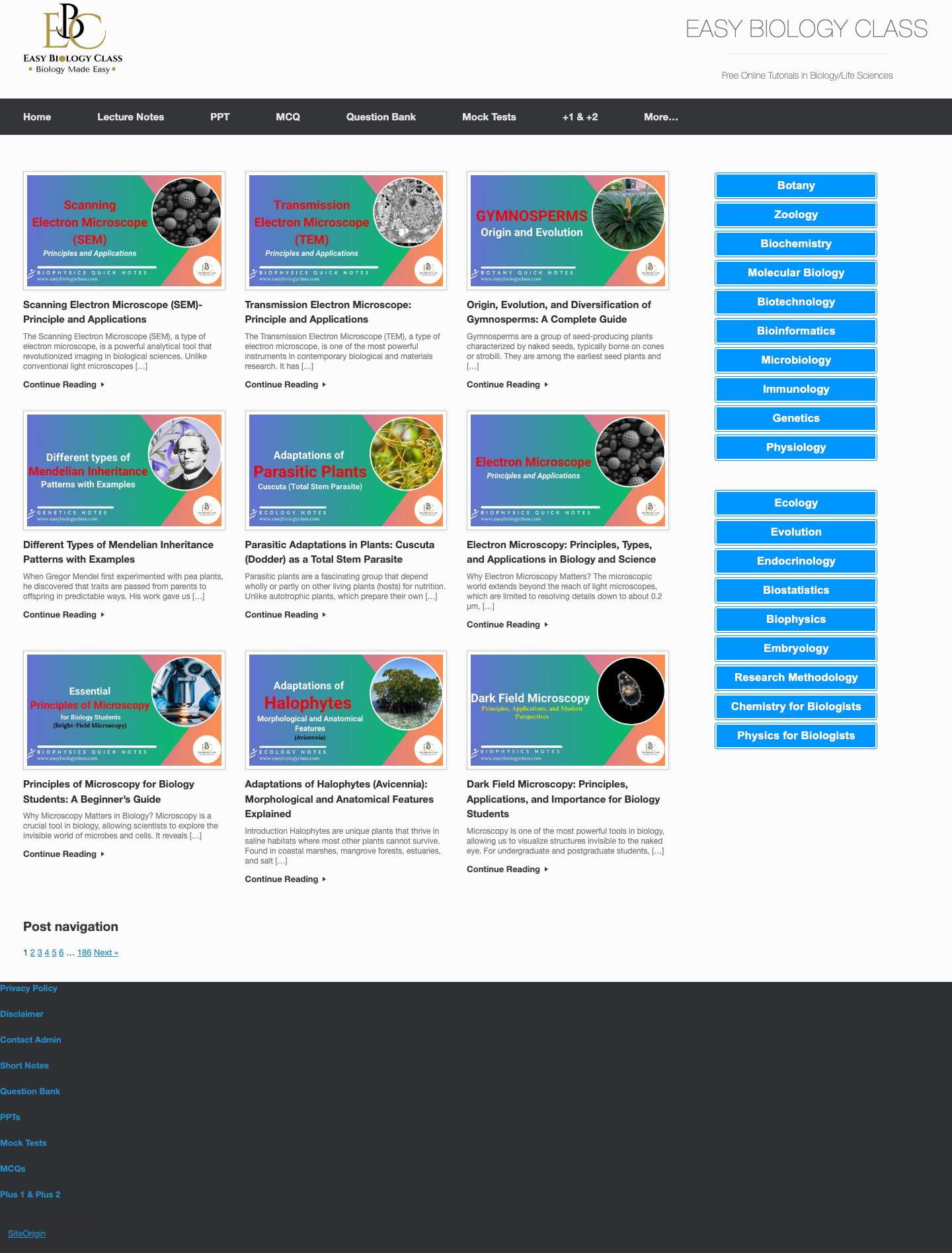 Biology Notes, PDFs, PPTs, MCQs and Old Question Papers - Full Screenshot