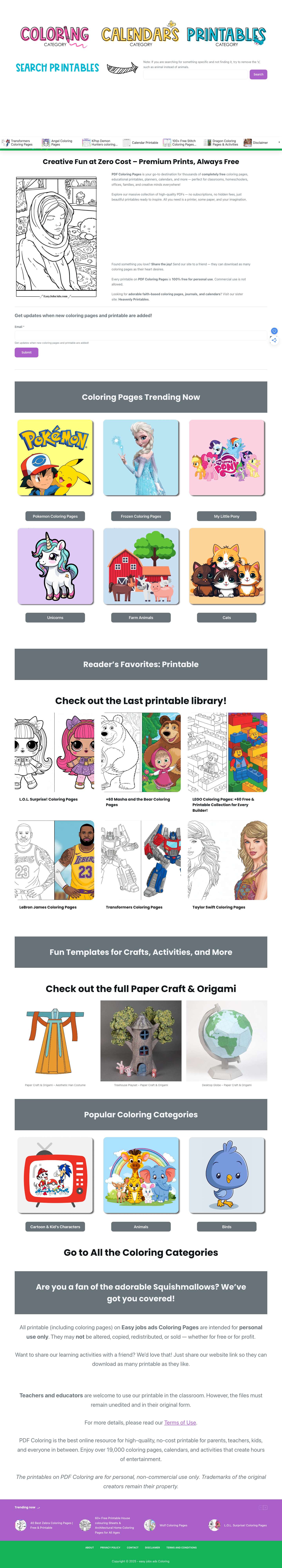 Free Printable Coloring Pages for Kids and Adults - Full Screenshot