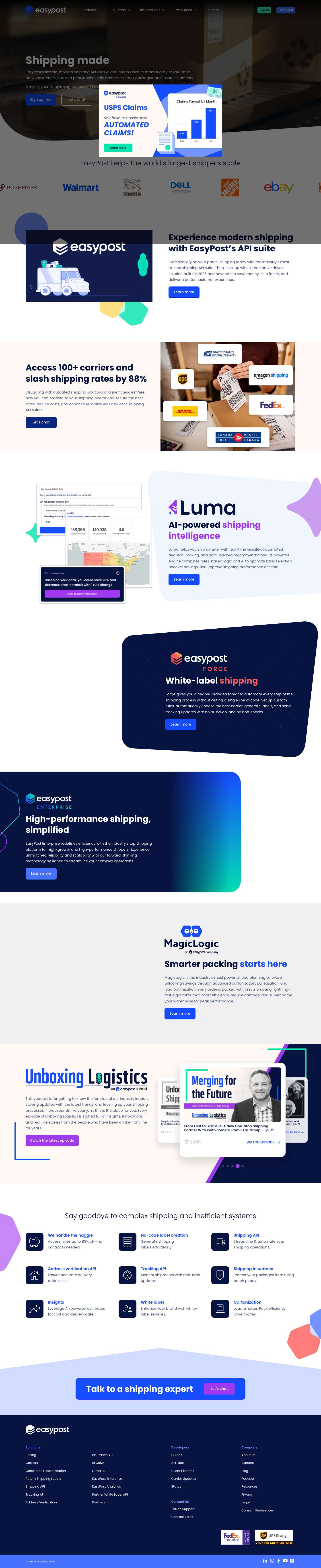 The Simple Shipping API - EasyPostLink to LinkedInLink to InstagramLink to FacebookLink to YoutubeLink to XScroll to top - Full Screenshot