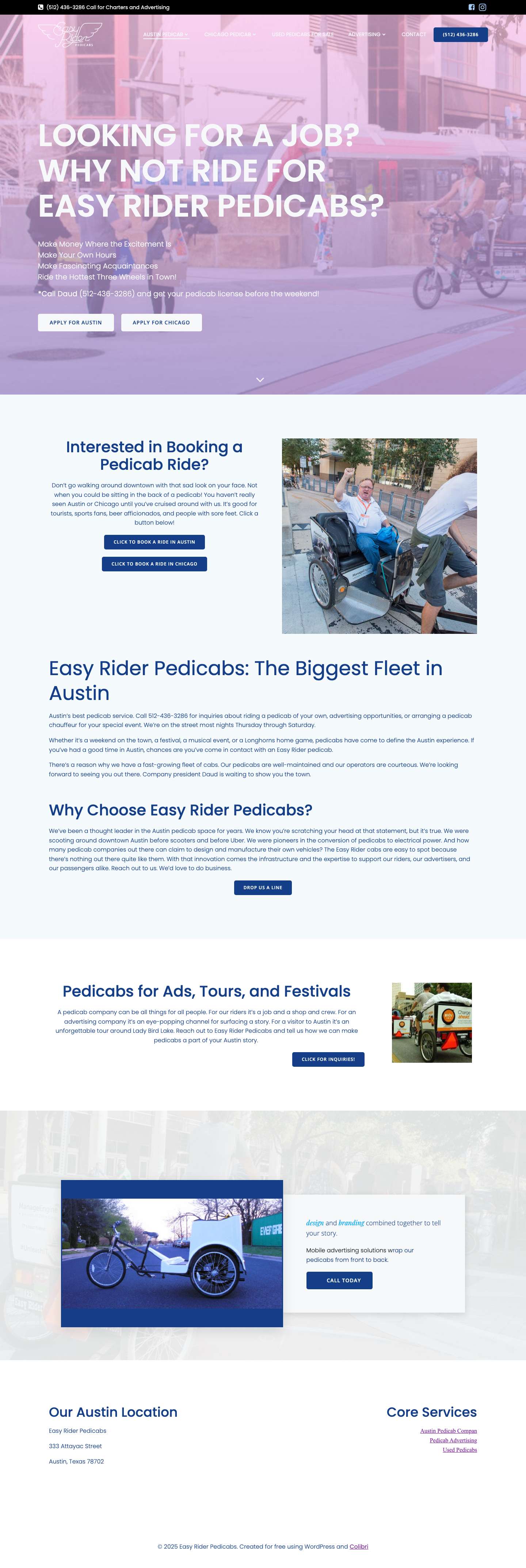 Austin Pedicab Company | Biggest Fleet in Town | Easy Rider - Full Screenshot