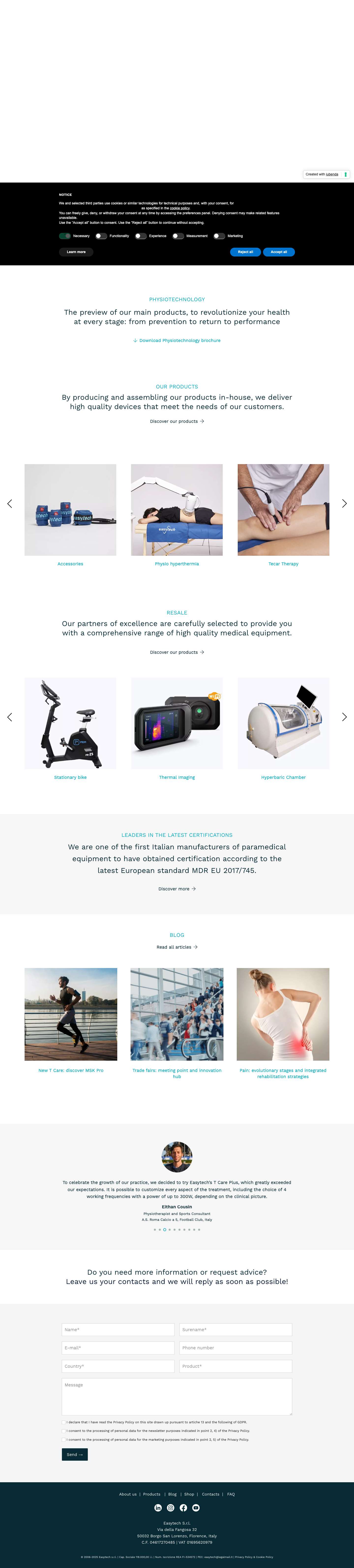 Apparecchiature per fisioterapia e riabilitazione - Easytech Italia - Full Screenshot