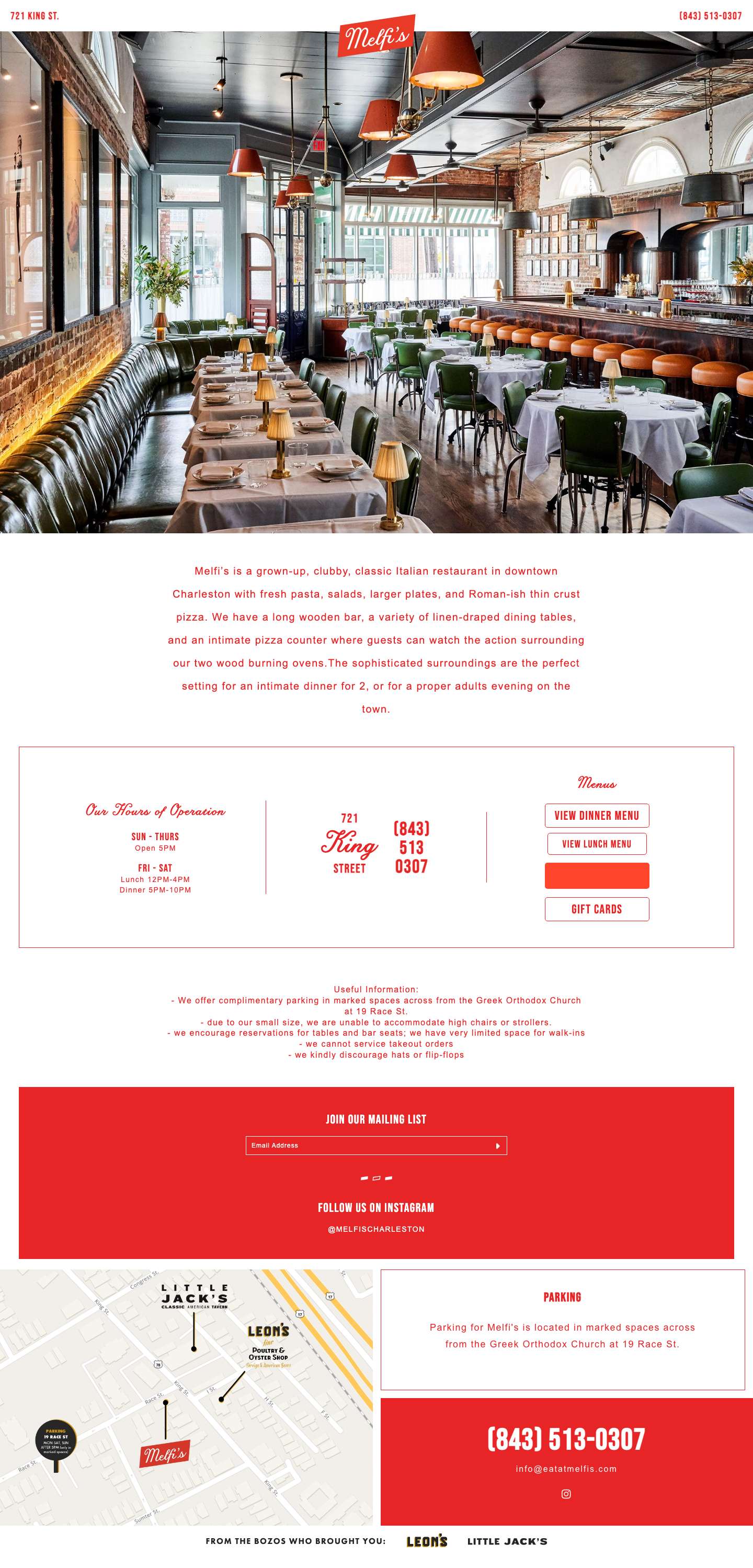 Melfi's - A New Charleston, SC Italian Restaurant - Full Screenshot