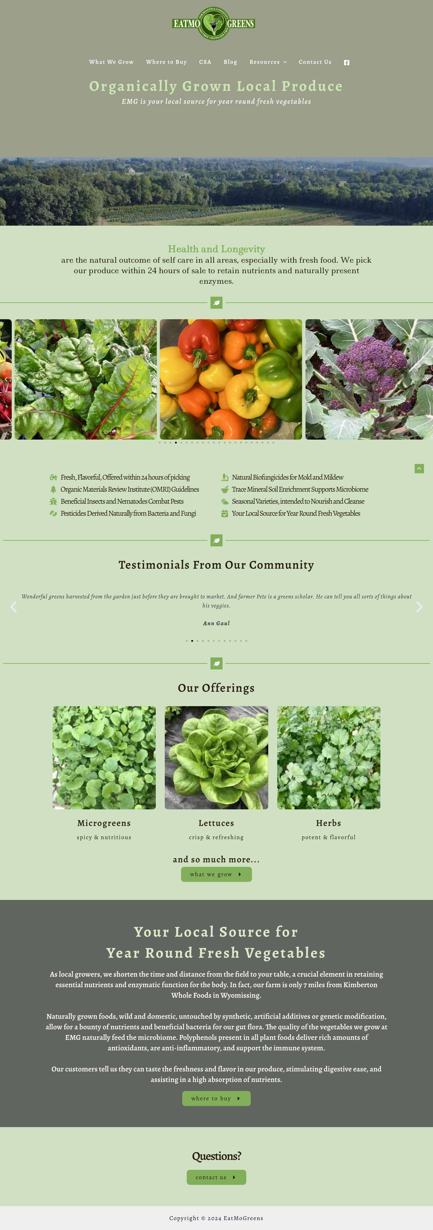 EatMoGreens – Organic Greenhouse Grown Produce - Full Screenshot