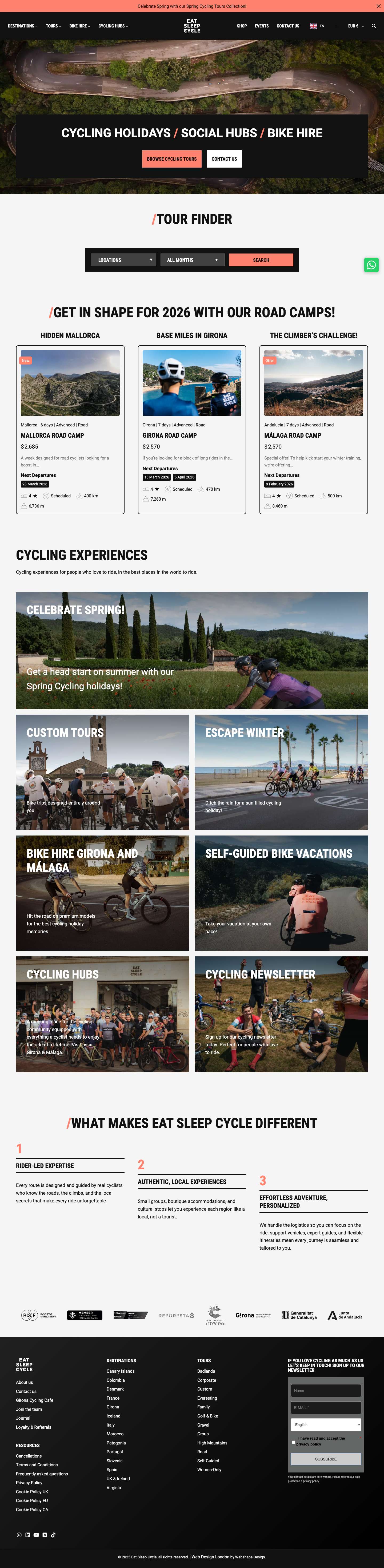 Cycling Holidays & Bike Hire | Girona, Spain | Eat Sleep Cycle - Full Screenshot