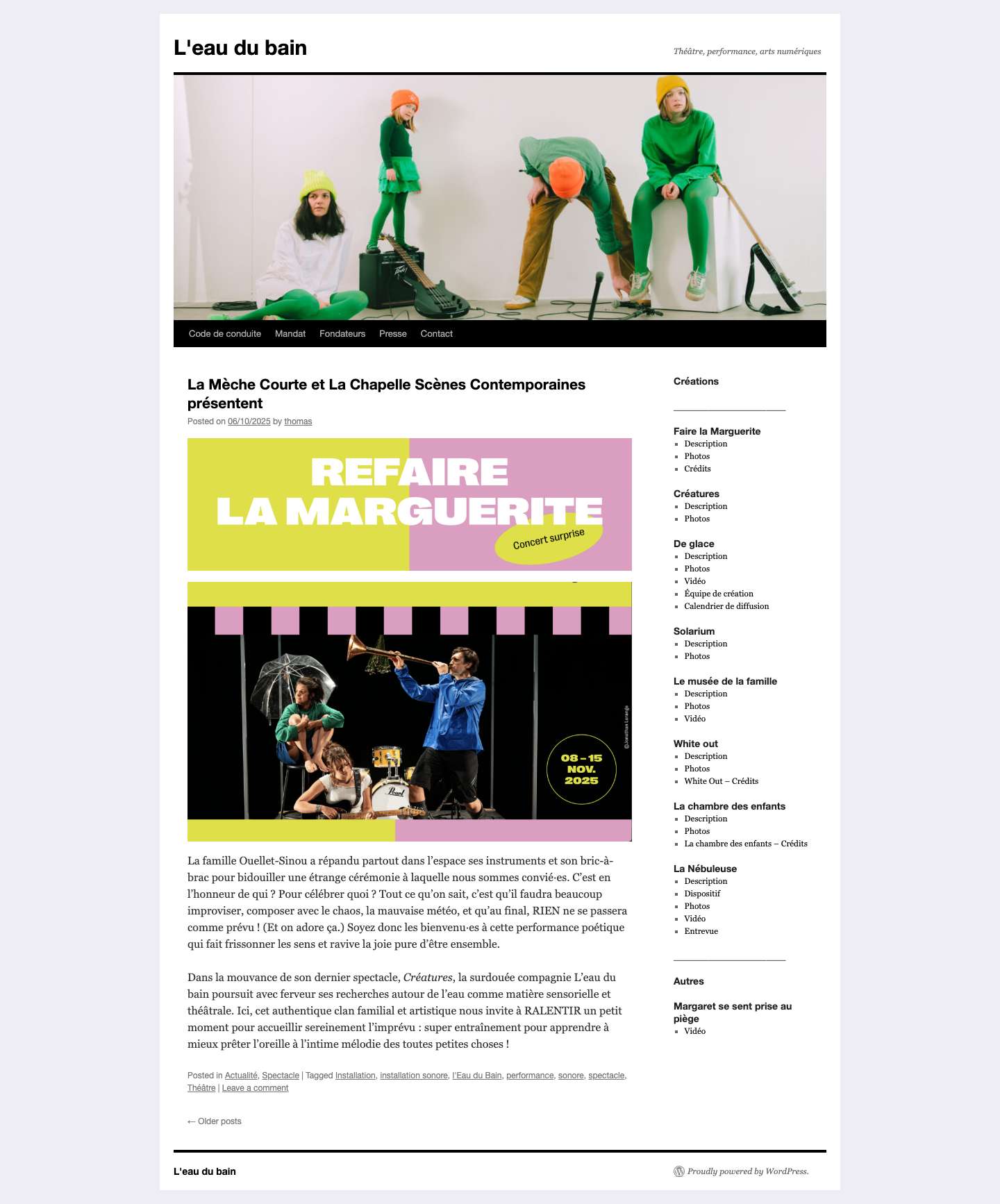 L'eau du bain | Théâtre, performance, arts numériques - Full Screenshot