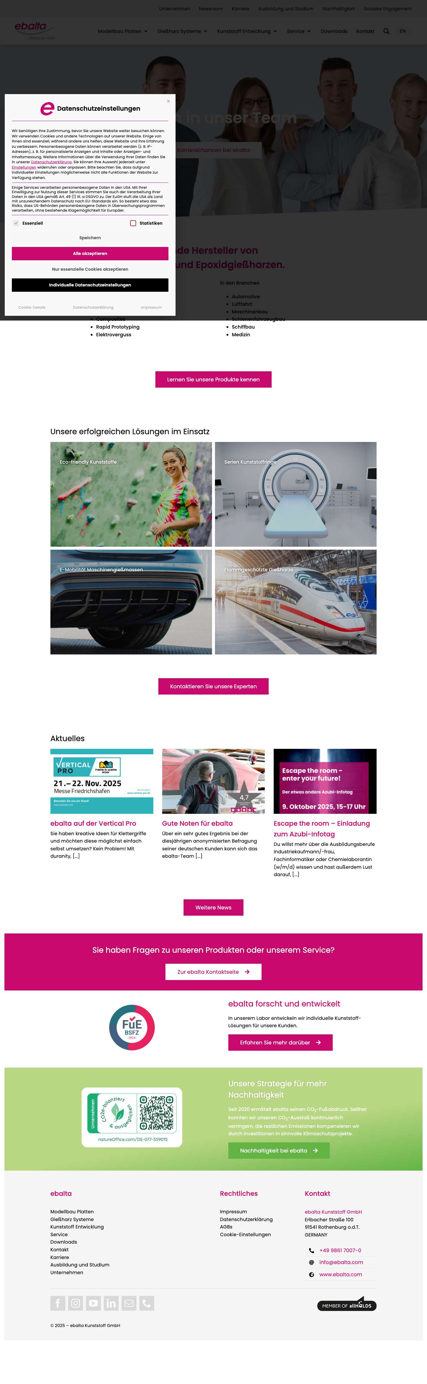 Herzlich willkommen bei ebalta | ebalta Kunststoff GmbH - Full Screenshot